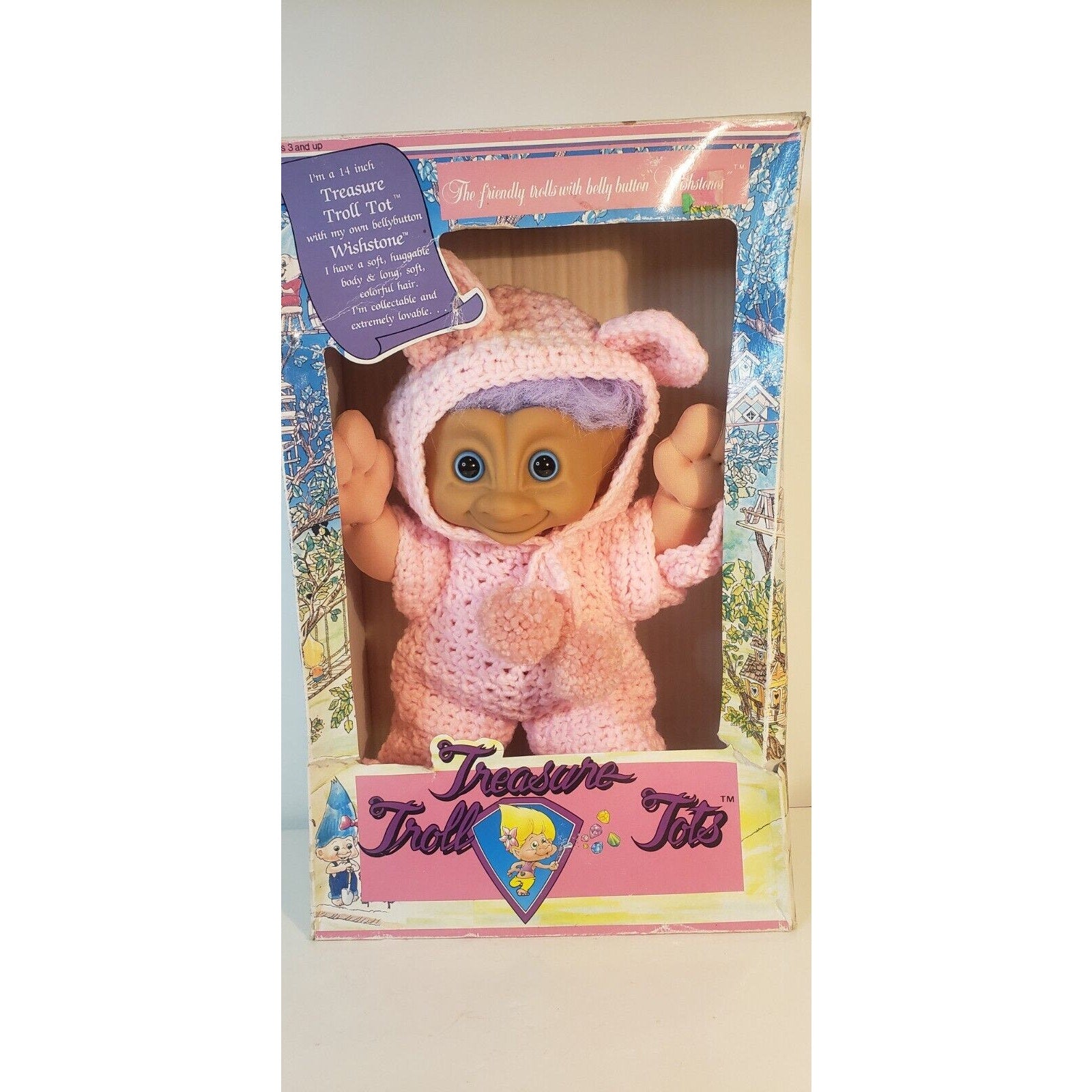 1991 Treasure Troll Tot 14" Doll Bellybutton Wishstone Pink Pig Outfit Vintage