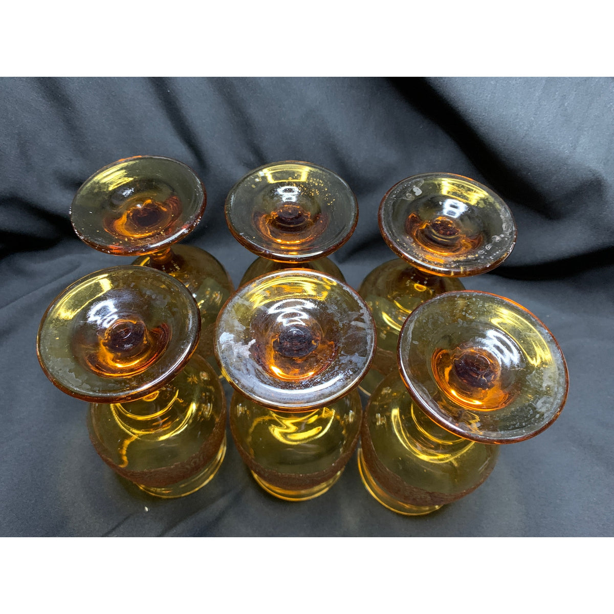 Vintage Libbey Americana Amber Wine Goblets Embossed Floral Set of 6