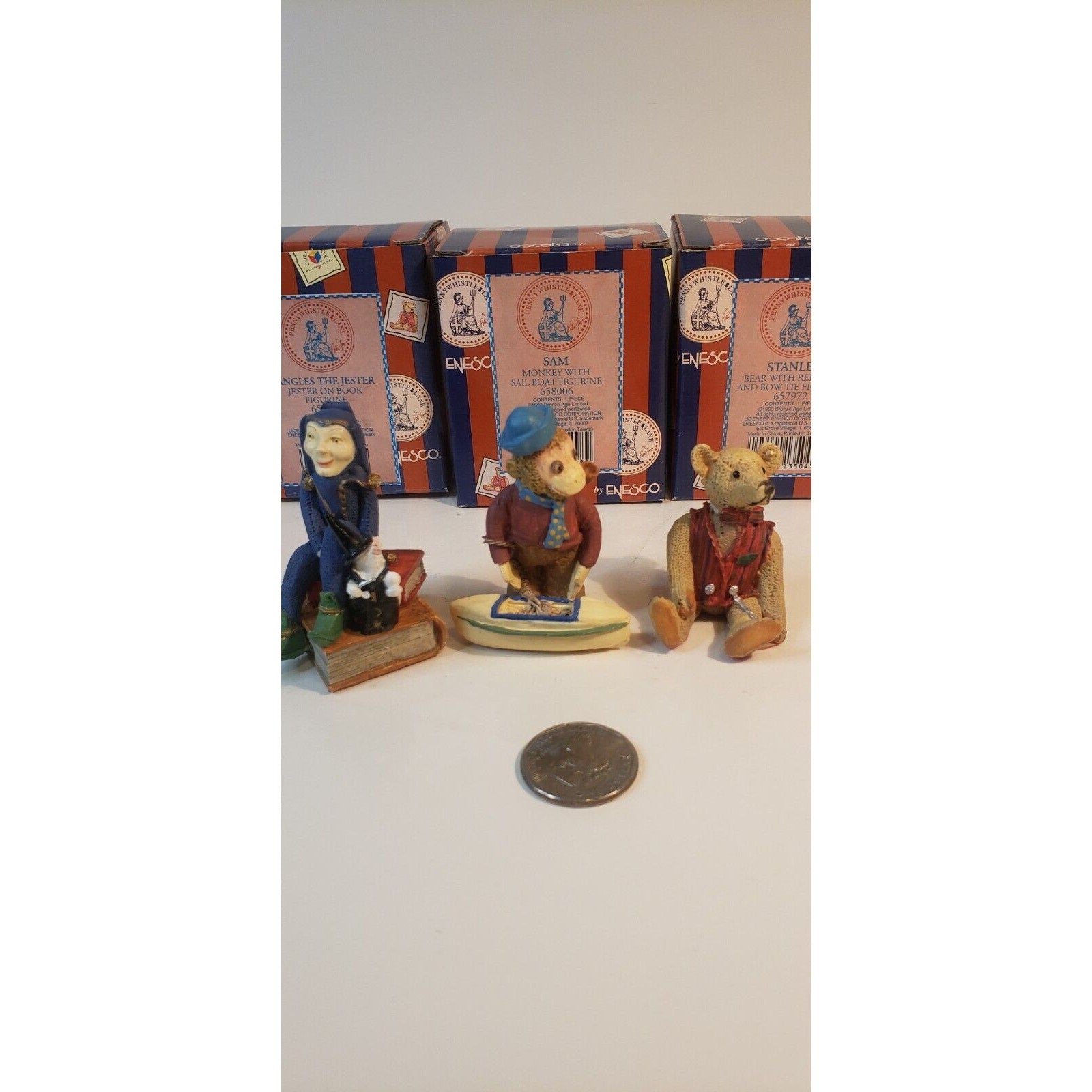 Enesco Pennywhistle Lane Lot of 3 - Stanley Bear, Jangles the Jester, Sam Monkey