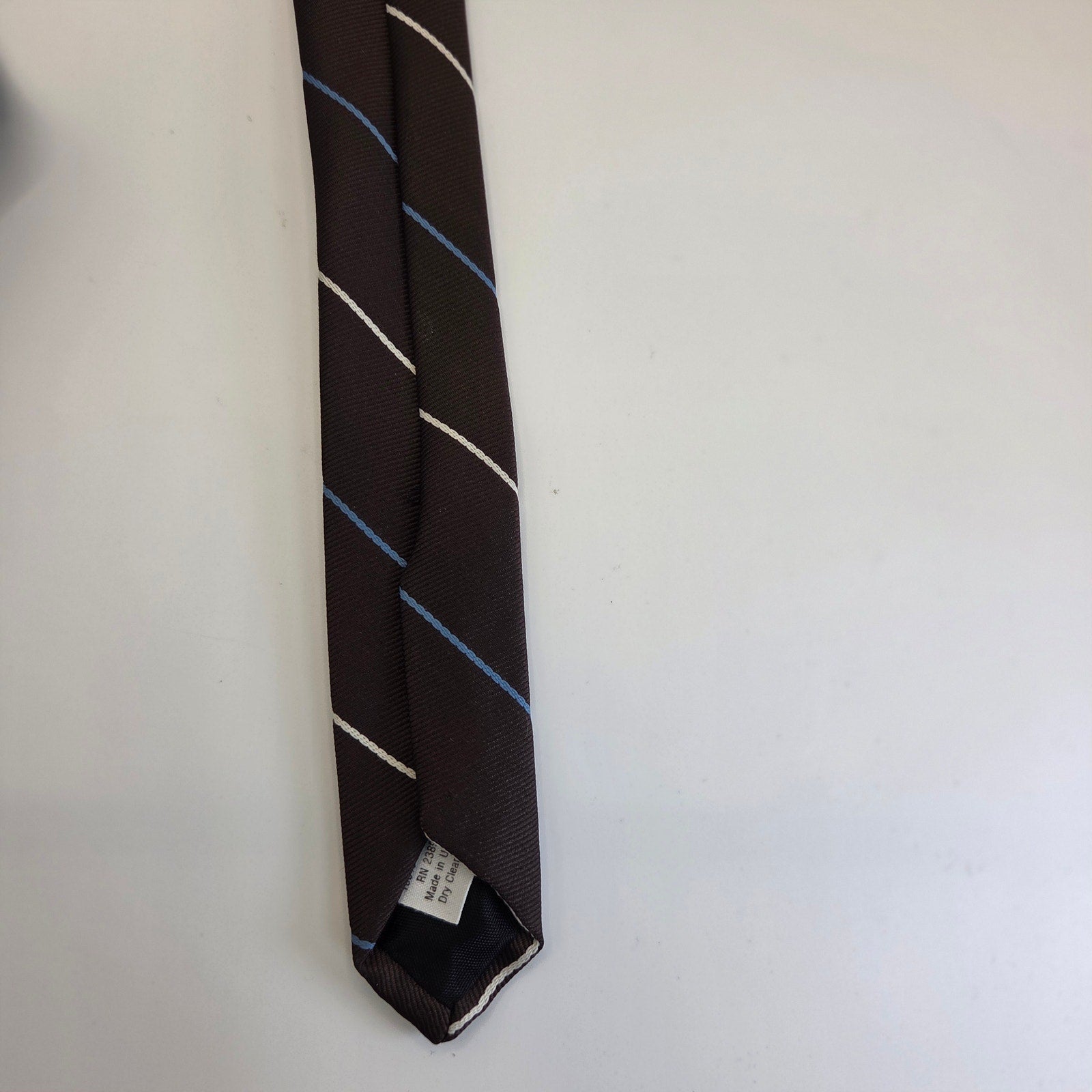 Vintage 1970s Cavalier Brown Blue Stripe Polyester Tie 3” Made USA