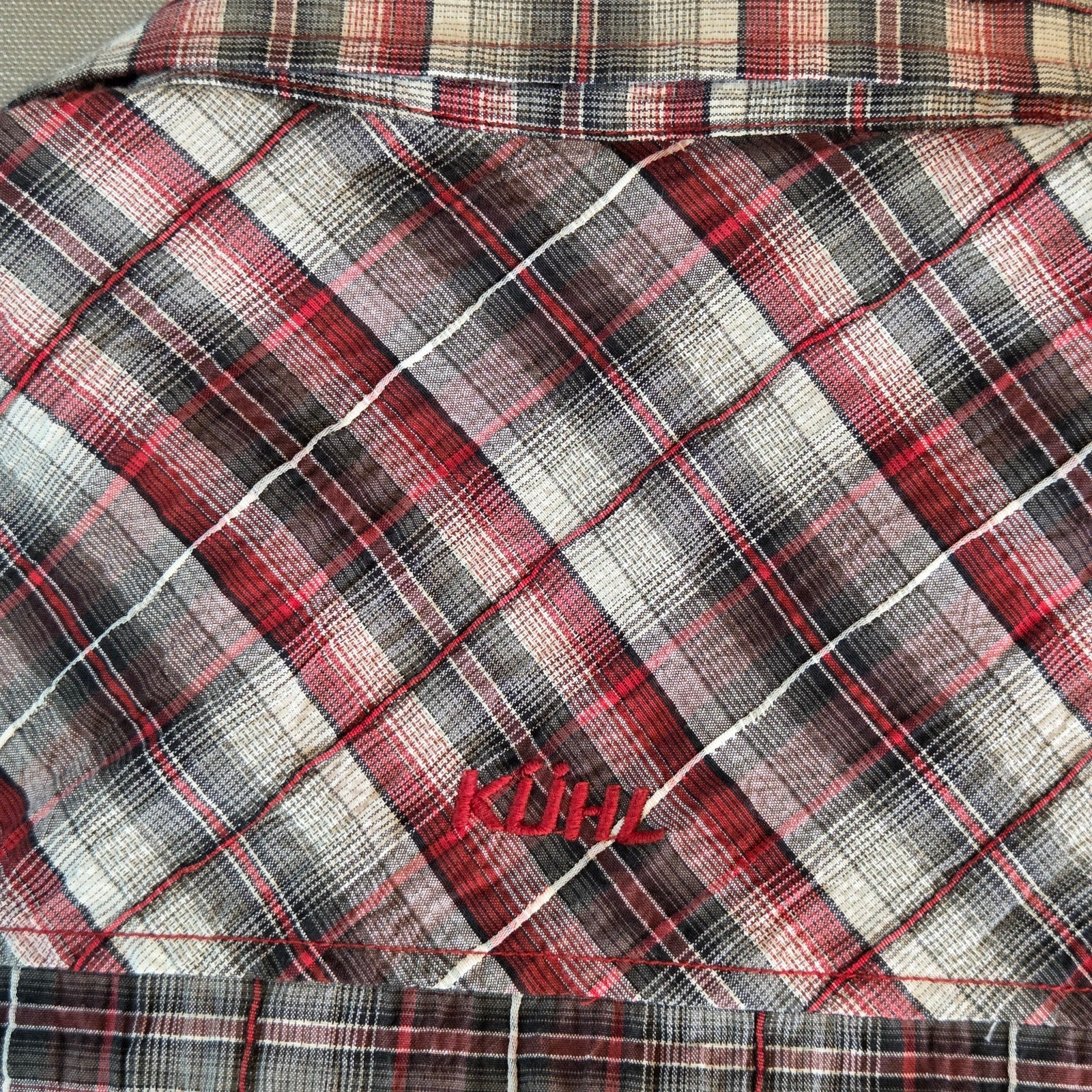 Kuhl Plaid Button Down Shirt XL Short Sleeve Jack Link’s Promo Embroidery