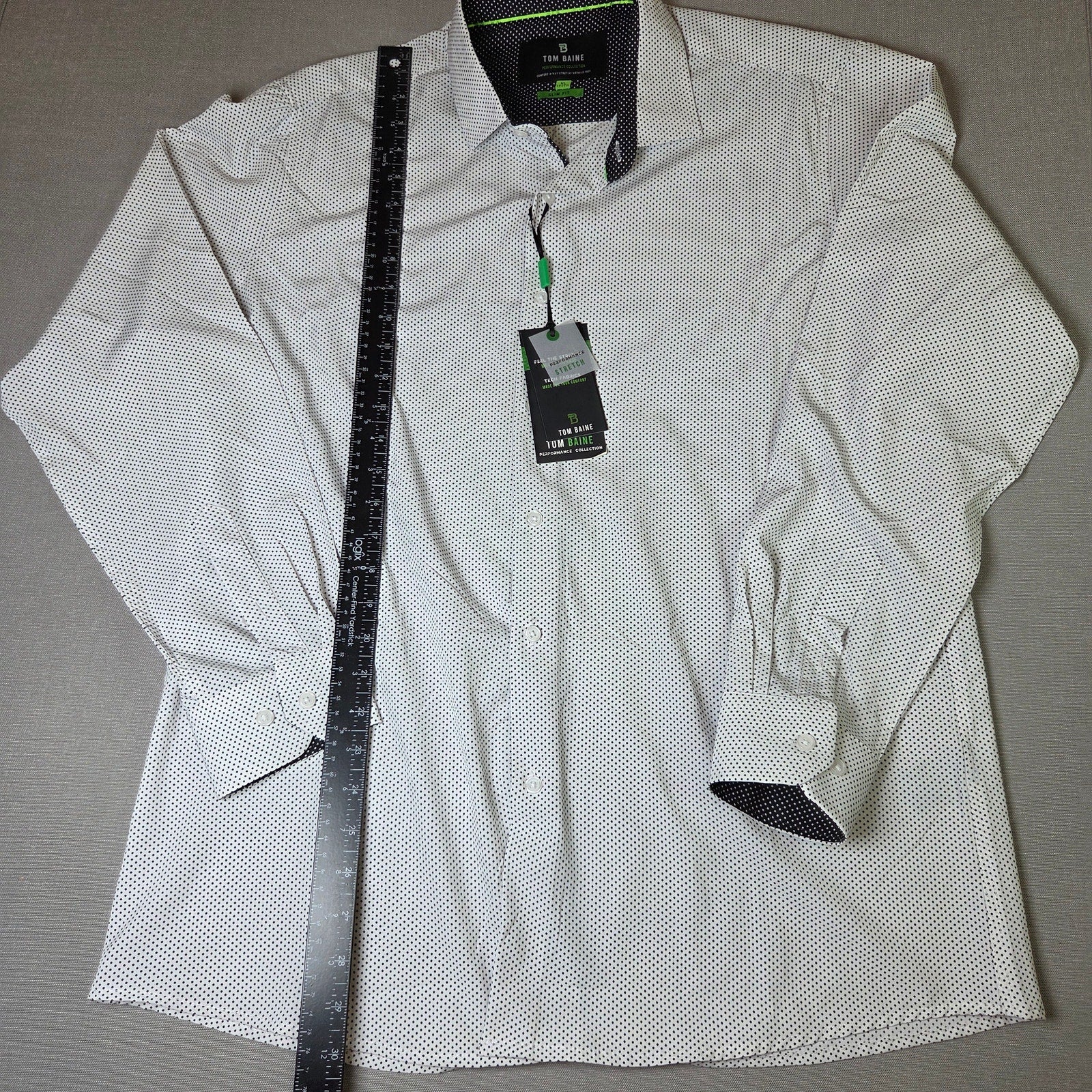 Tom Baine Performance Collection Shirt XL Slim Fit Polka Dot Button Front NWT