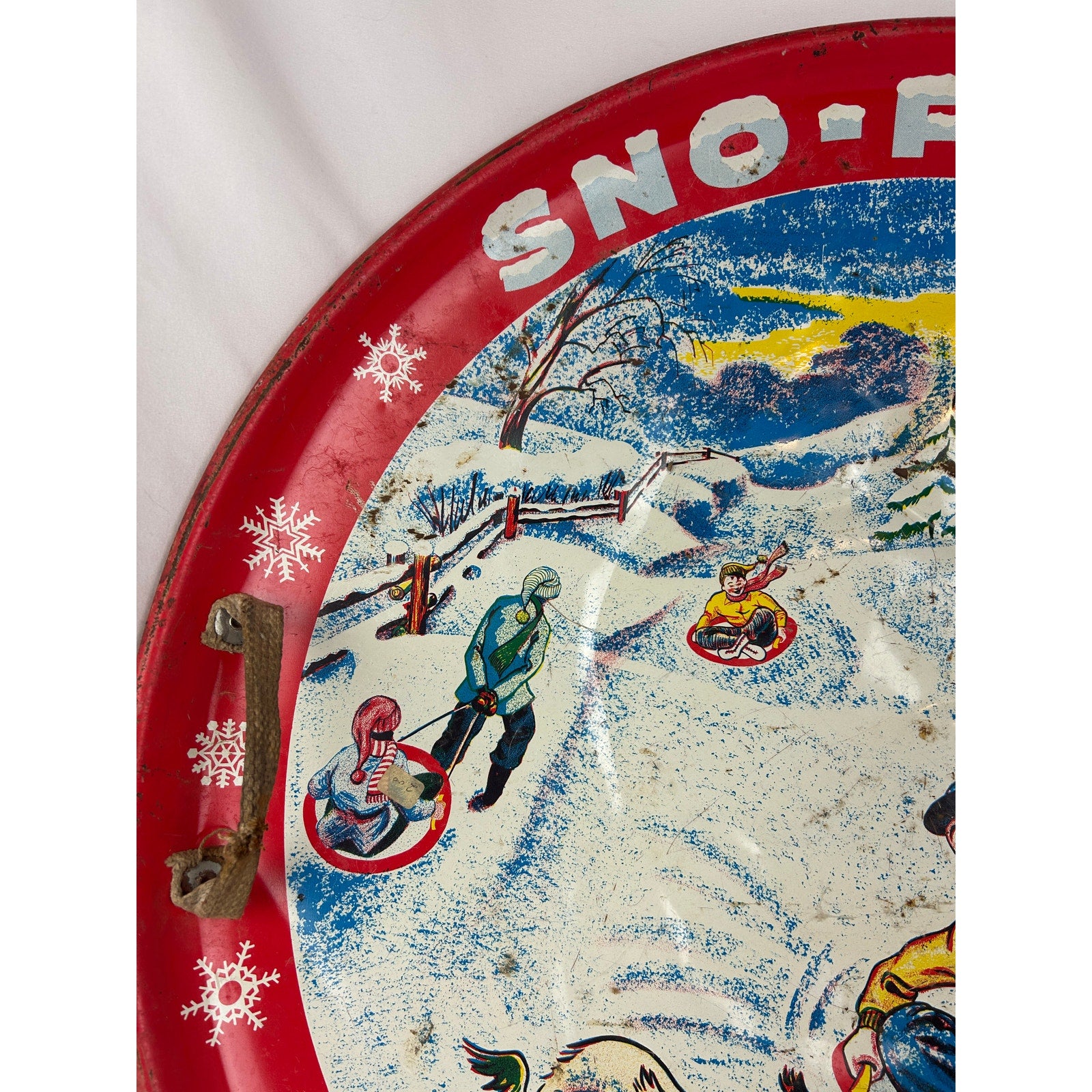 Vintage Garton Toy Snow Flake Saucer Sled Metal Red USA Winter