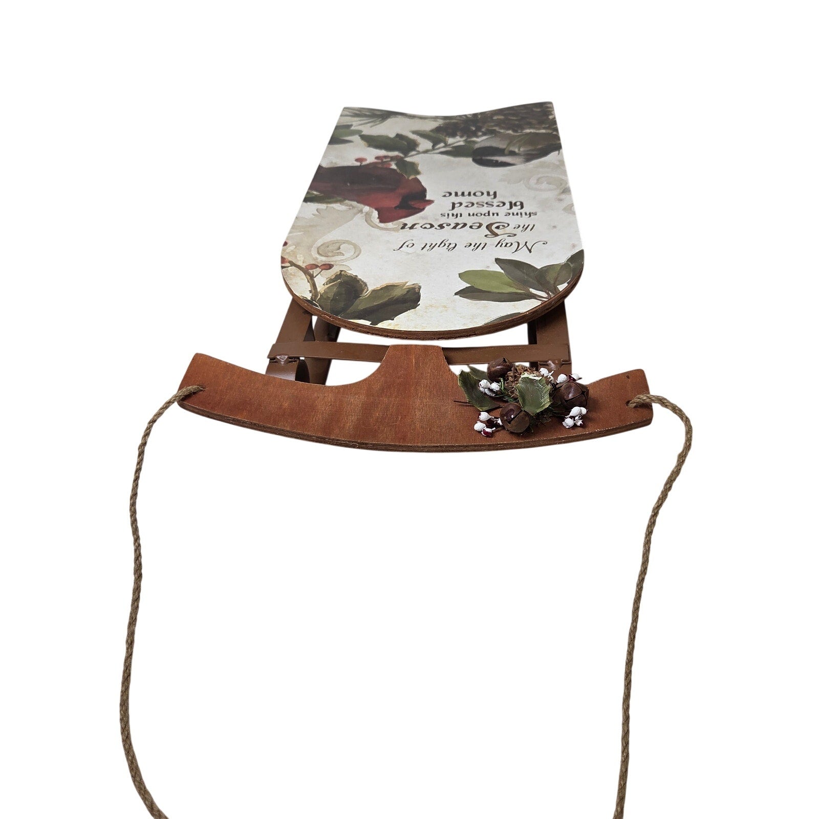 Christmas Wooden Sled Wall Decor Cardinals Blessed Home Sign