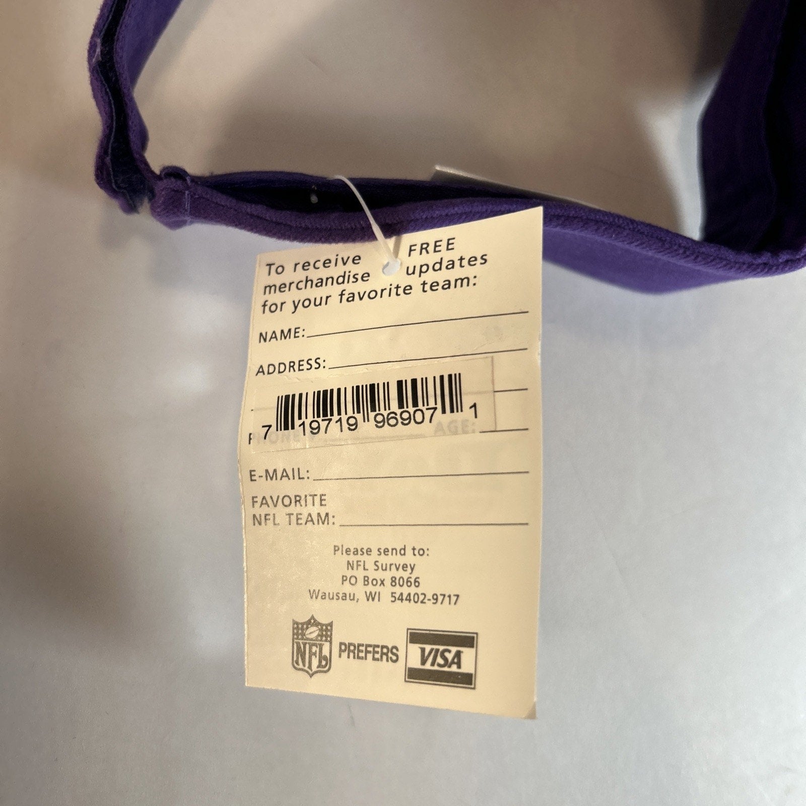 Minnesota Vikings NFL Purple Adjustable Visor Hook Loop OSFA NWT