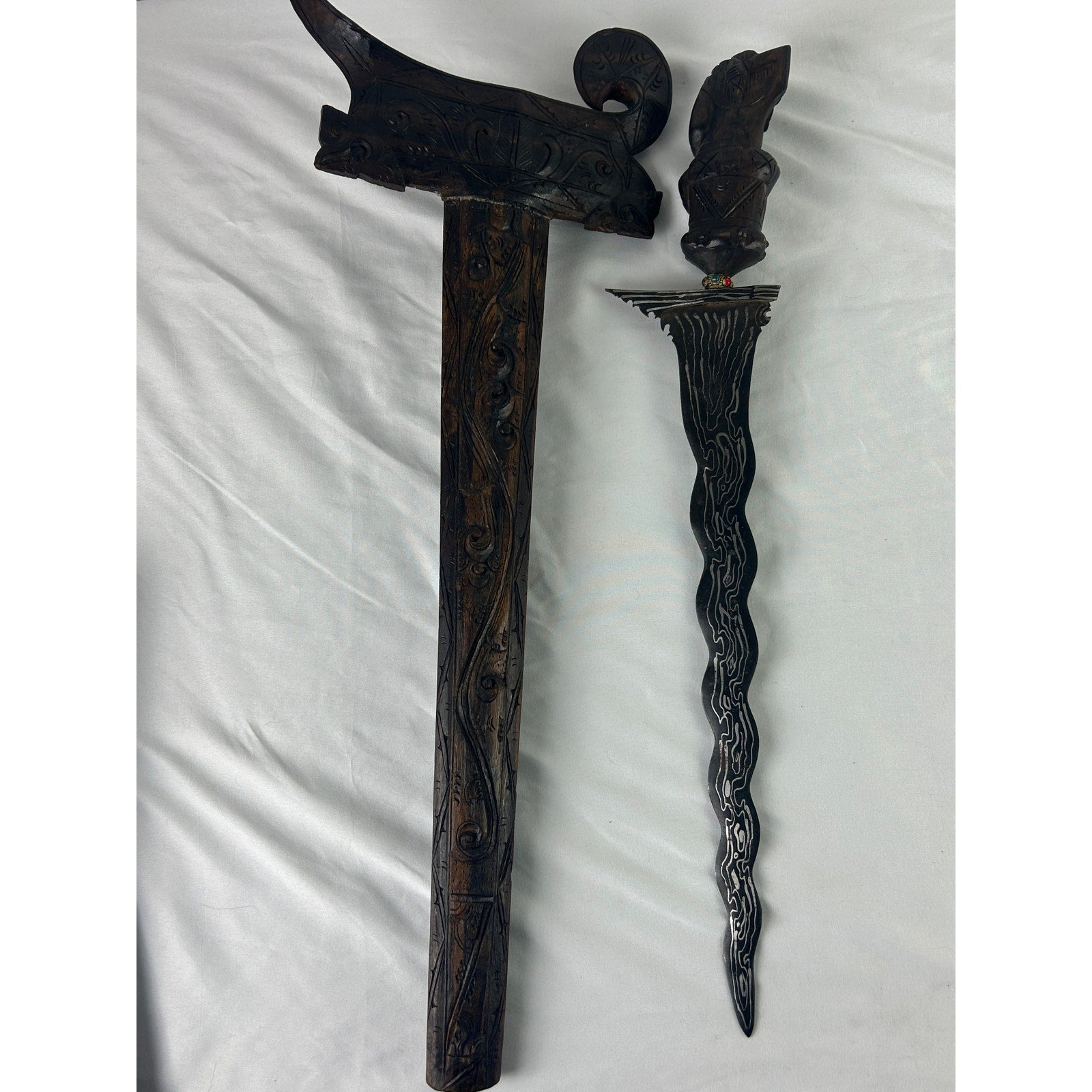 Lot 3 Indonesian Style Kris Keris Daggers Wood Sheaths Display Set