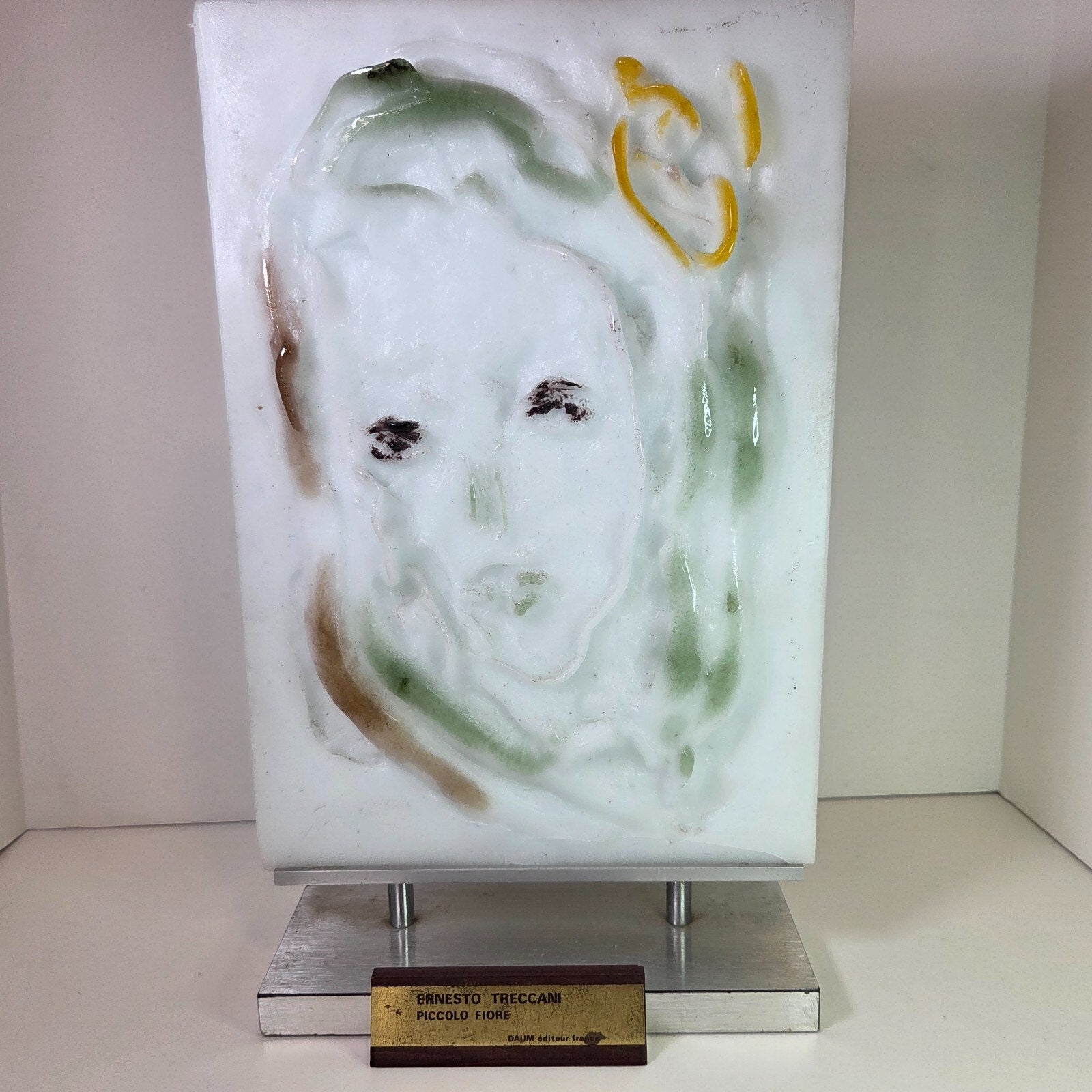 Daum France Pate de Verre Sculpture “Piccolo Fiore” by Ernesto Treccani Signed 14"