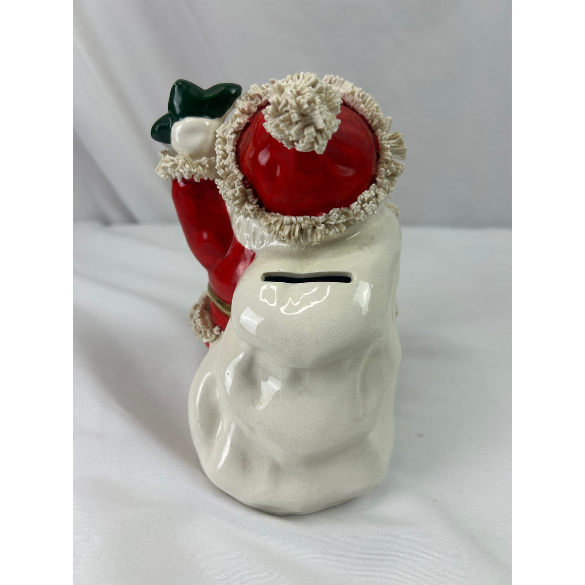 Vintage 1950s Ceramic Spaghetti Trim Santa Claus Coin Bank Japan Christmas