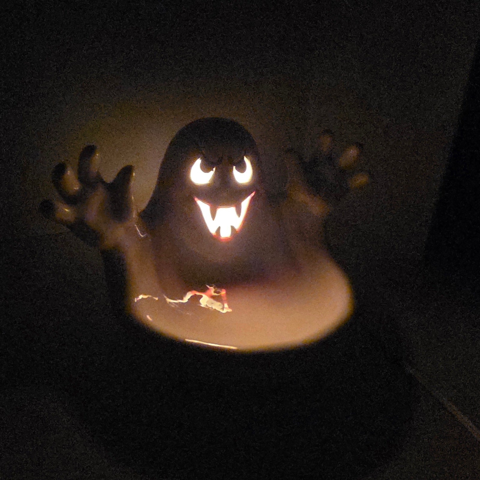 Light-Up Ceramic Ghost Candy Dish Halloween Decor SC Signed 12"x9"x9"