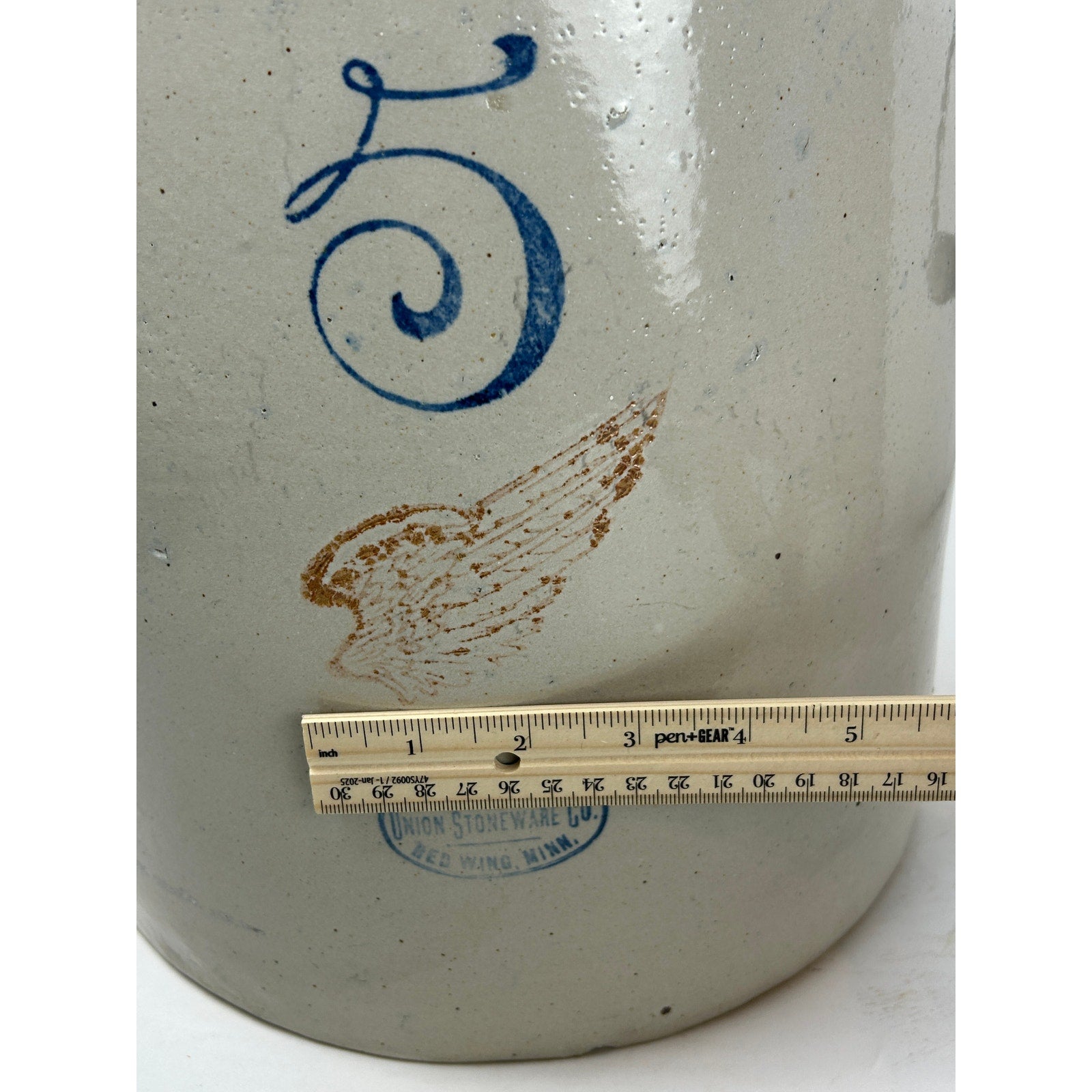 Red Wing Stoneware 5 Gallon Crock w/ Bail Handles & Button Lid, Patented 1915,