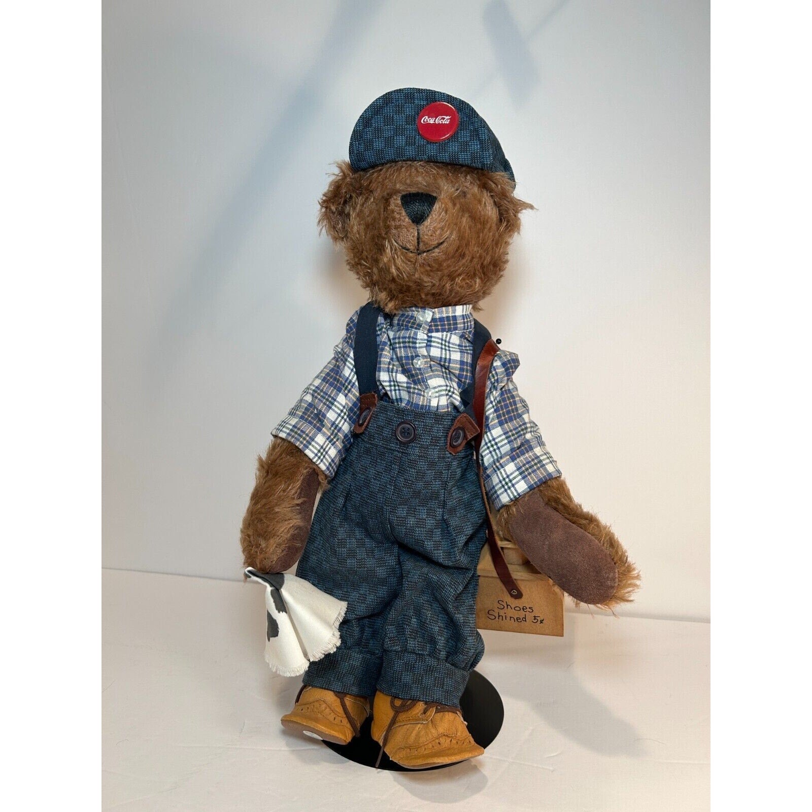 Franklin Mint Coca-Cola Mohair Bear Sammy w/ Hat & Shine Box – Rare