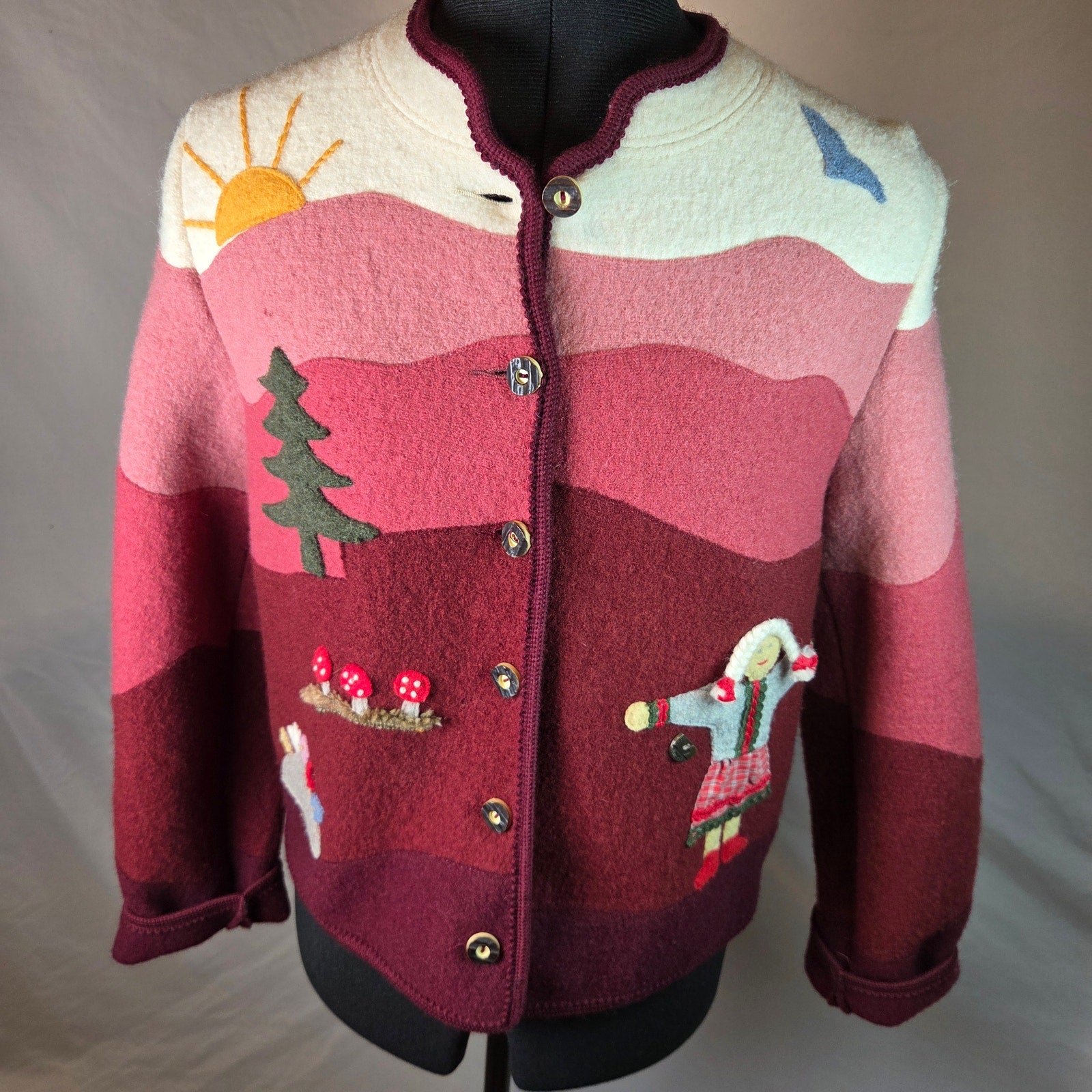 Giesswein Tirol Boiled Wool Storybook Cardigan Jacket Austria EU 38 Vintage