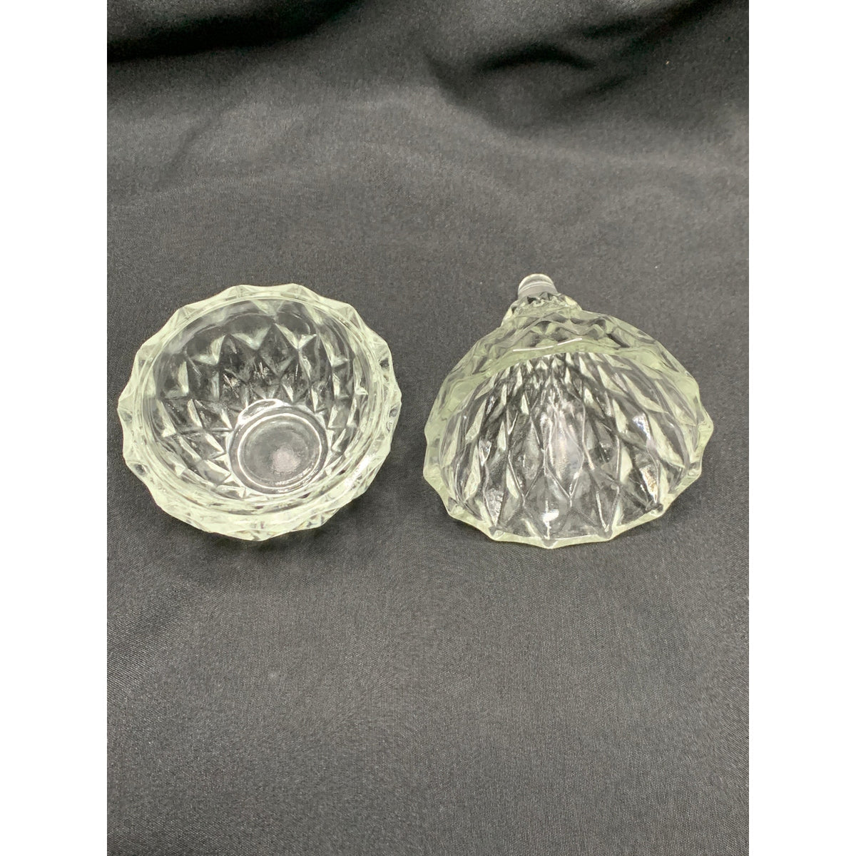 Clear Pressed Glass Covered Candy Dish Diamond Pattern Pointed Lid Small