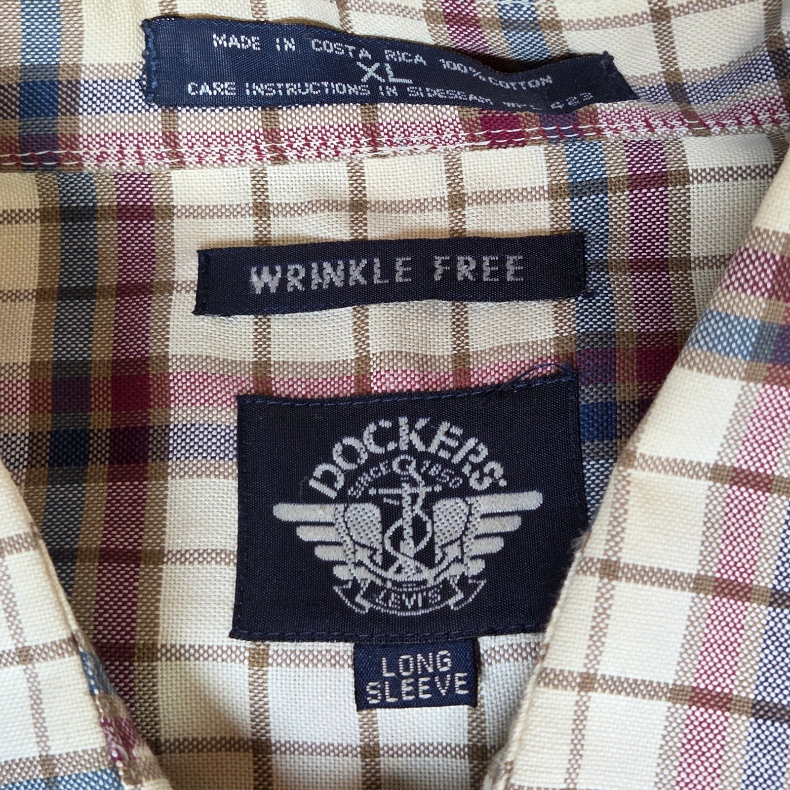 Dockers Mens XL Plaid Long Sleeve Button Down Cotton Shirt Wrinkle Free
