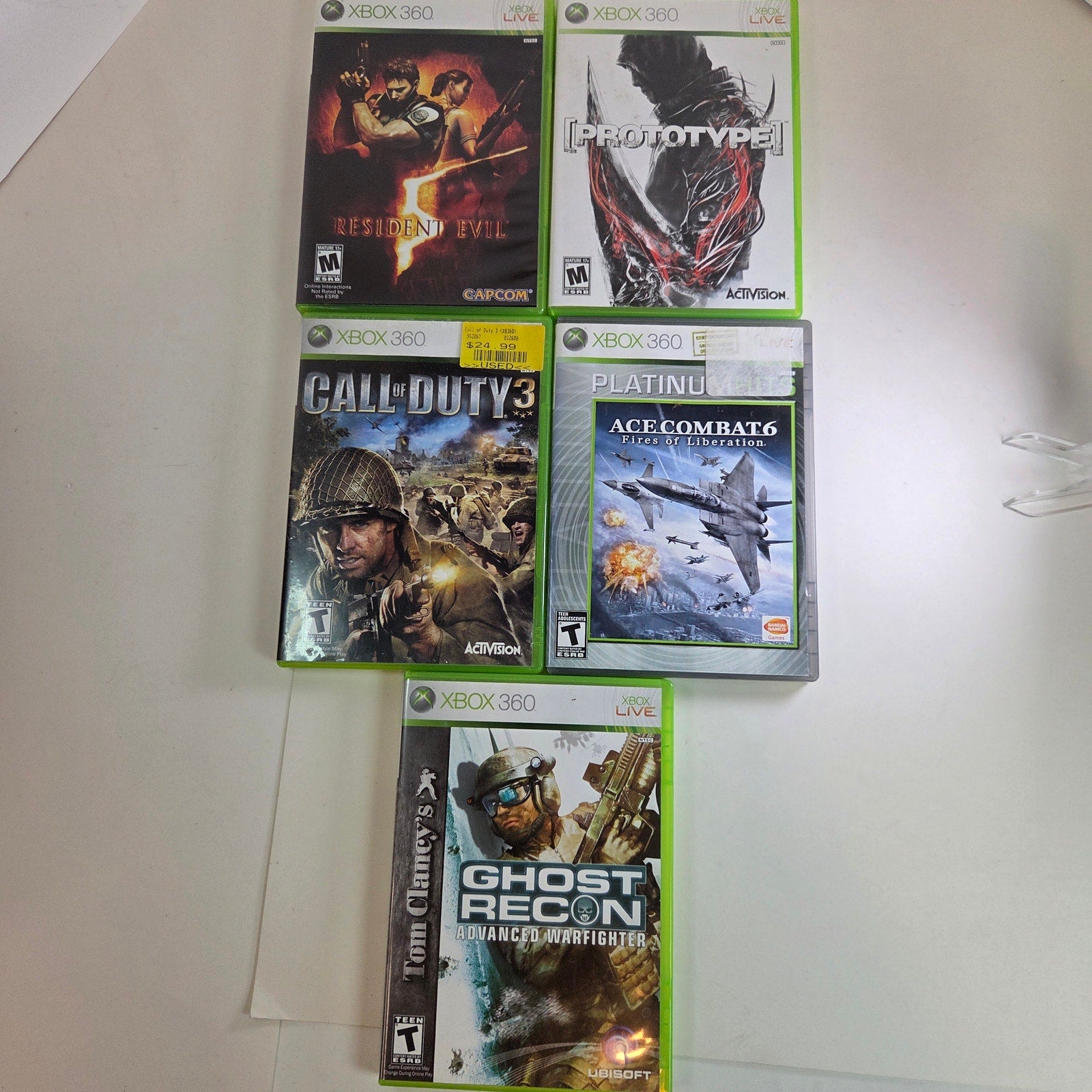 Xbox 360 Lot of 5 Games Shooter Action Adventure Bundle COD3 Res. Evil + more
