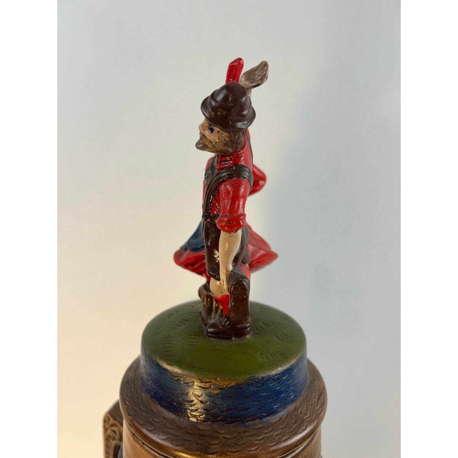 German Beer Stein Dancing Couple Relief Lidded Ceramic Tall Collectible