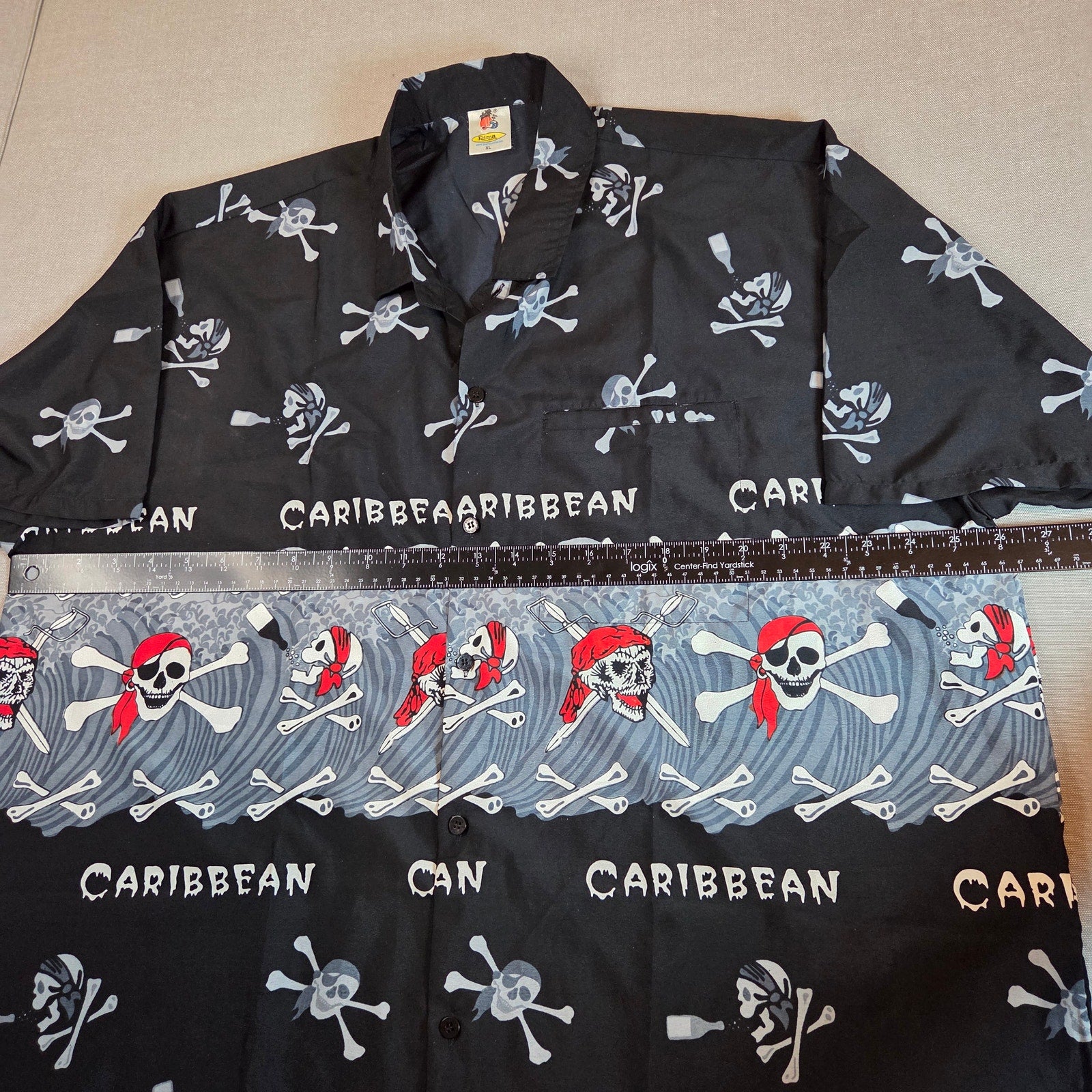Rima Beachworld Pirate Skull Caribbean Shirt Men’s XL Black Hawaiian Style