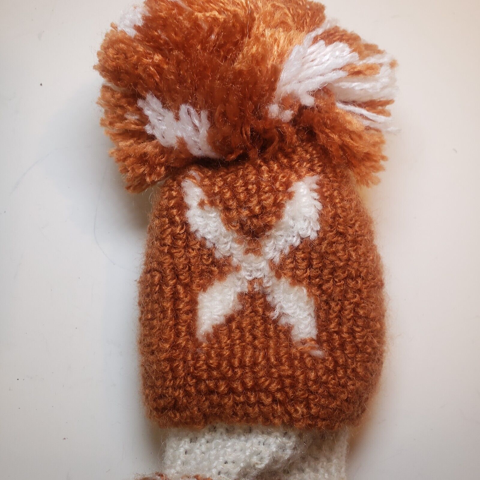 Vintage Knit Pom Pom Golf Headcover X Rust/White