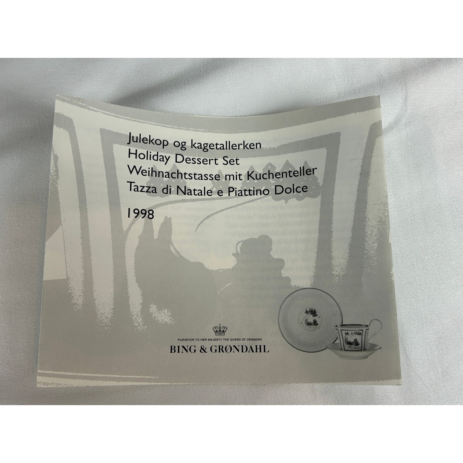 Bing Grondahl 1998 Holiday Cup Saucer Tea Plate Set Jette Frolich Boxed