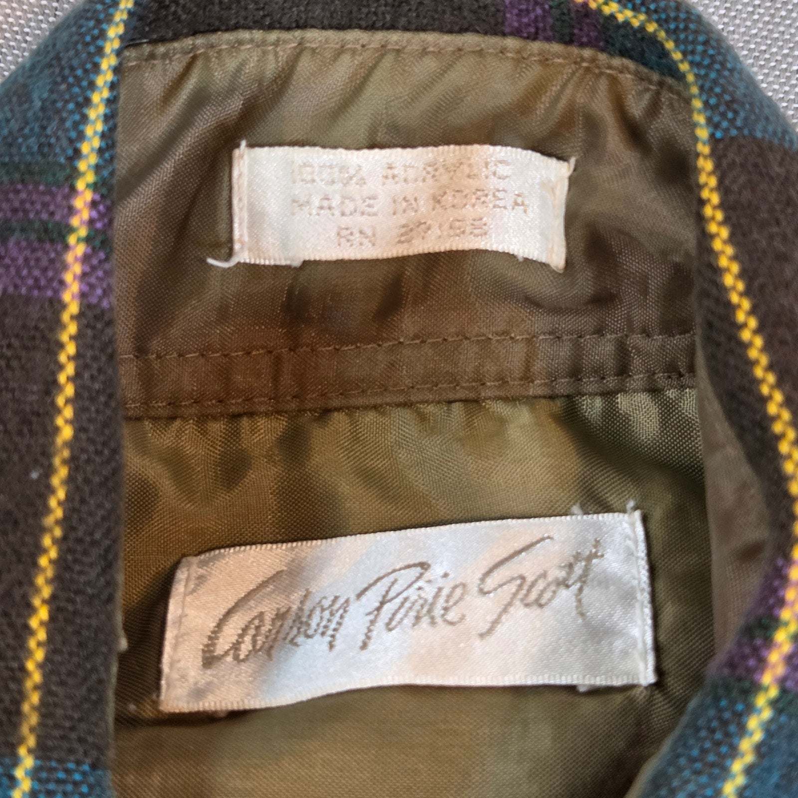 Vintage 70s Gordon Pine Scott Sears Flannel Shirt Brown Blue Plaid Small