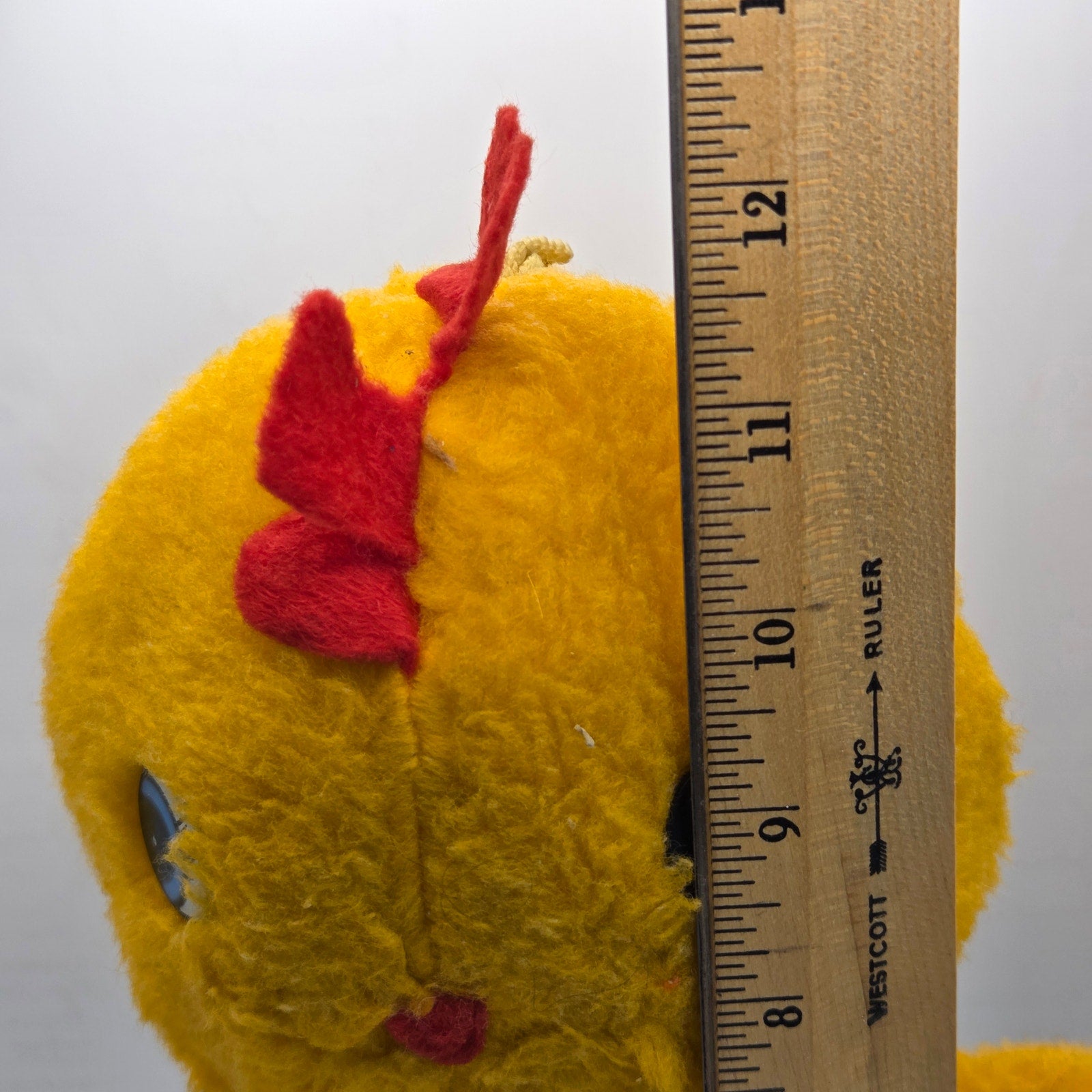 Vintage 1980s Plush Chick Yellow Stuffed Animal in Blue Gingham Romper Haiti