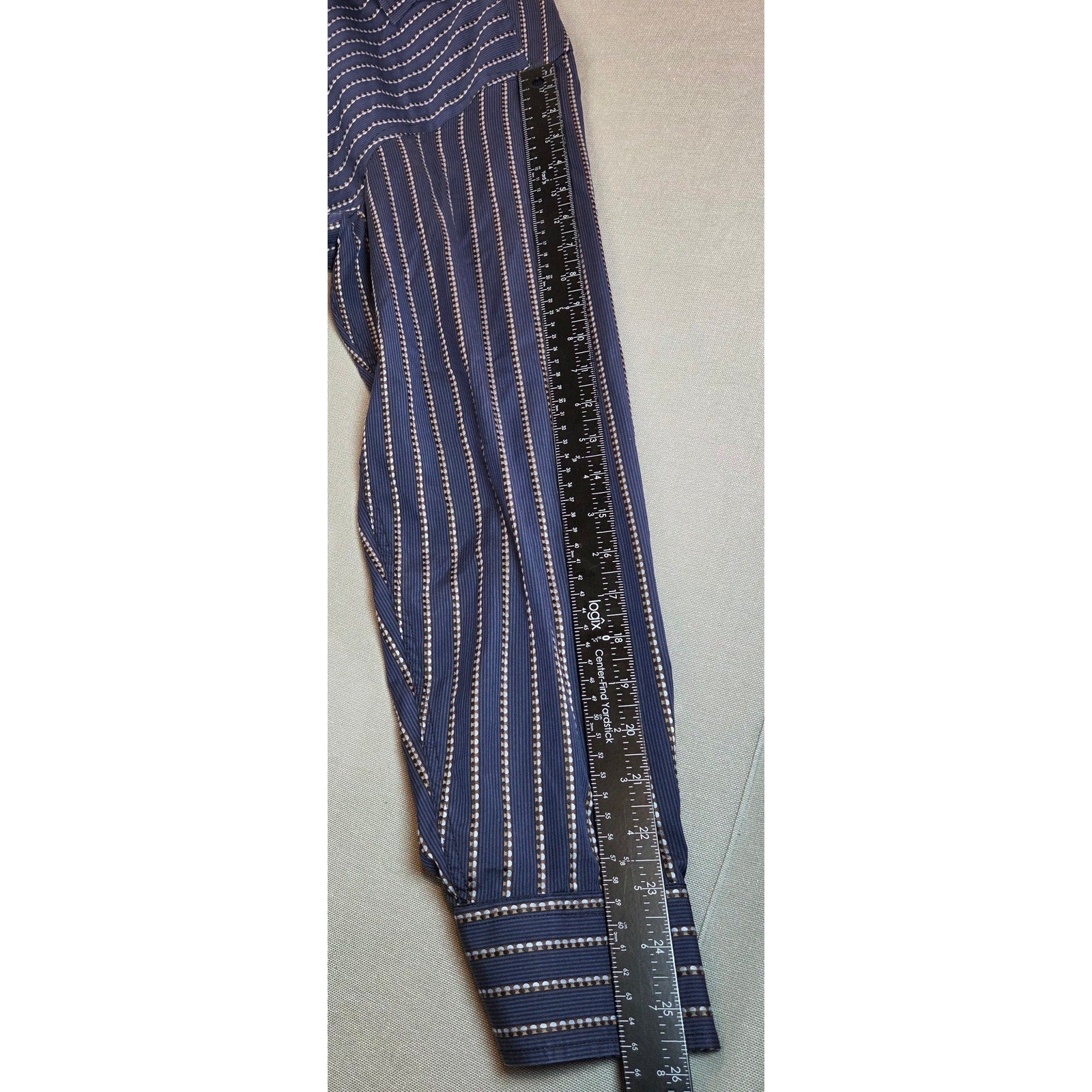 Bugatchi Uomo XL Stripe Button Down Shirt Blue Contrast Cuff Cotton Dress