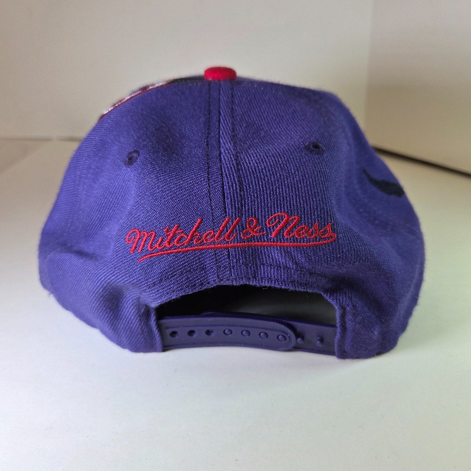Toronto Raptors Mitchell & Ness Snapback Hat Purple Red Script Dinosaur Logo NBA