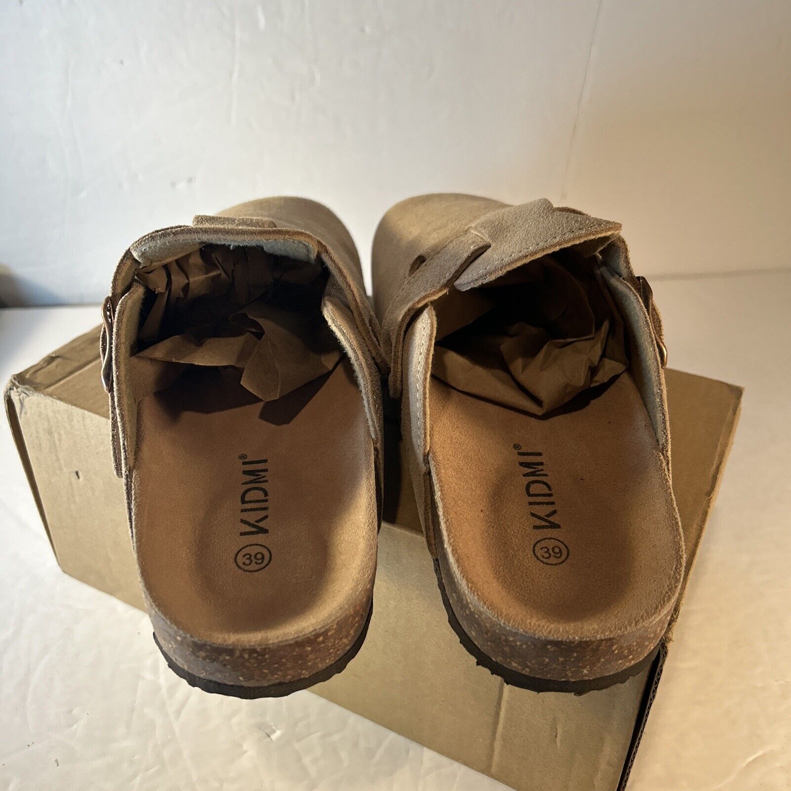Kidmi Suede Sandal Clogs Taupe Women’s Size 8 Slip-On Buckle