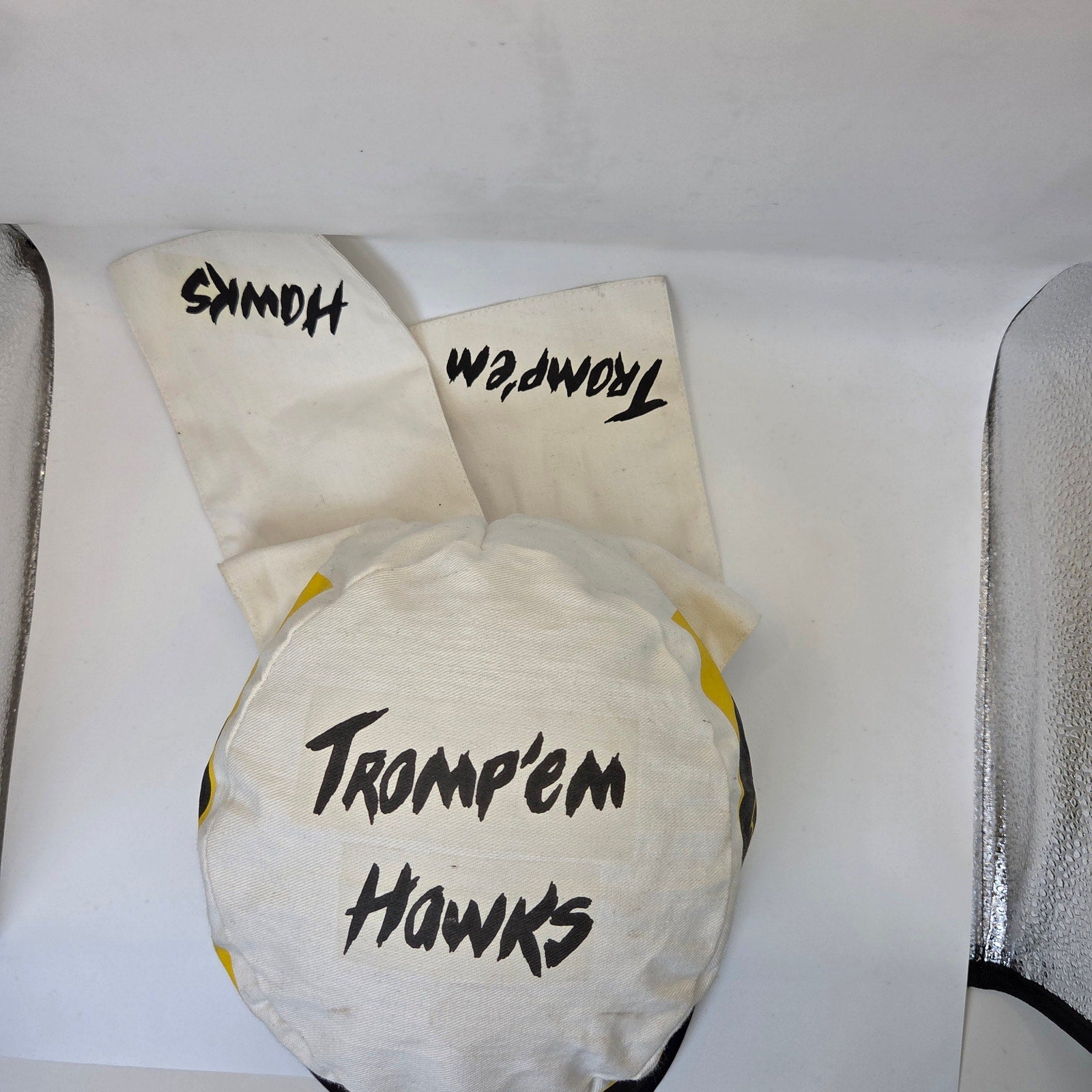 Vintage Iowa Hawkeyes Tromp’em Hawks Two-Tail Hat OSFA Made USA Black Yellow