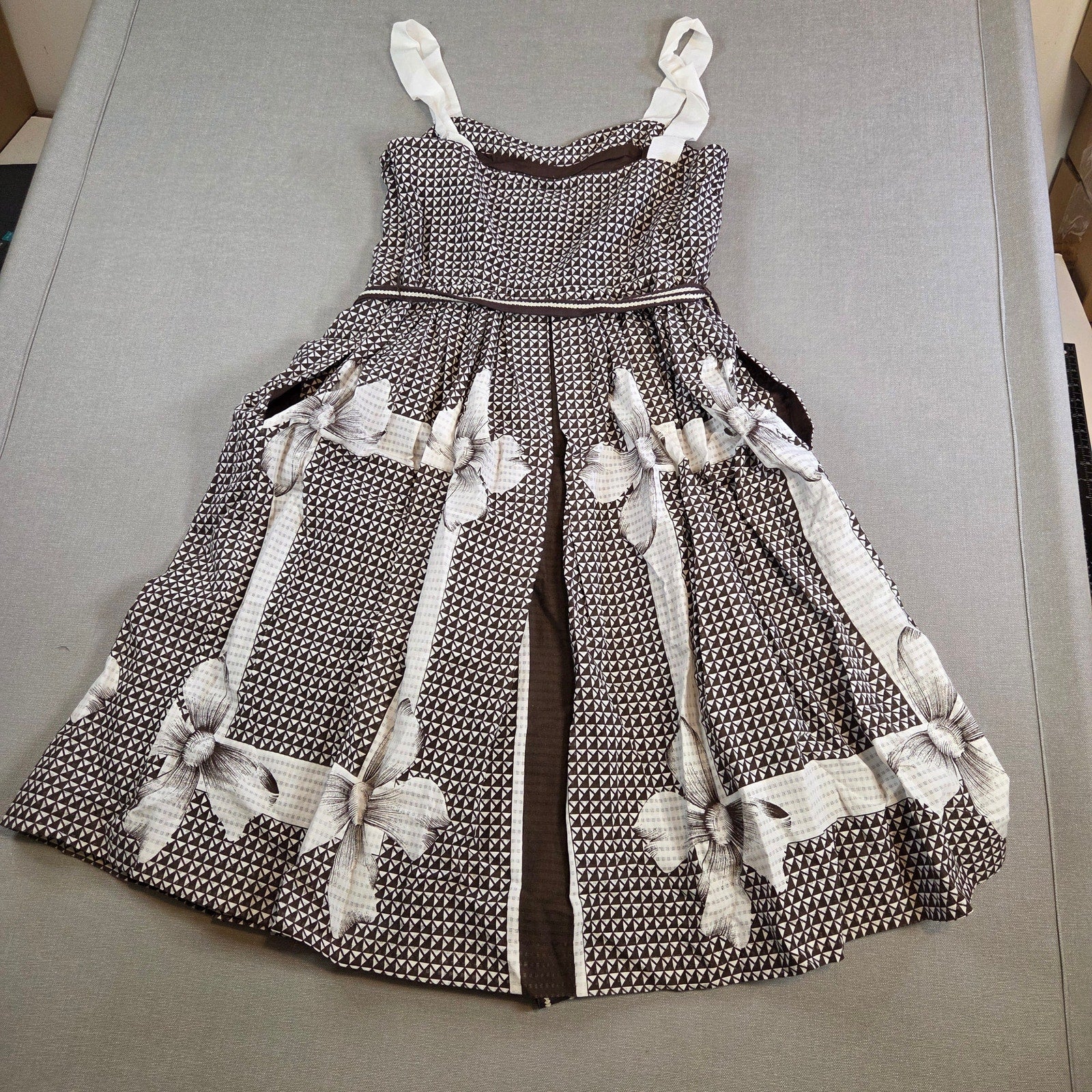 Anthropologie Edme & Esyllte Brown Geometric Cotton Dress Size 4 NWT