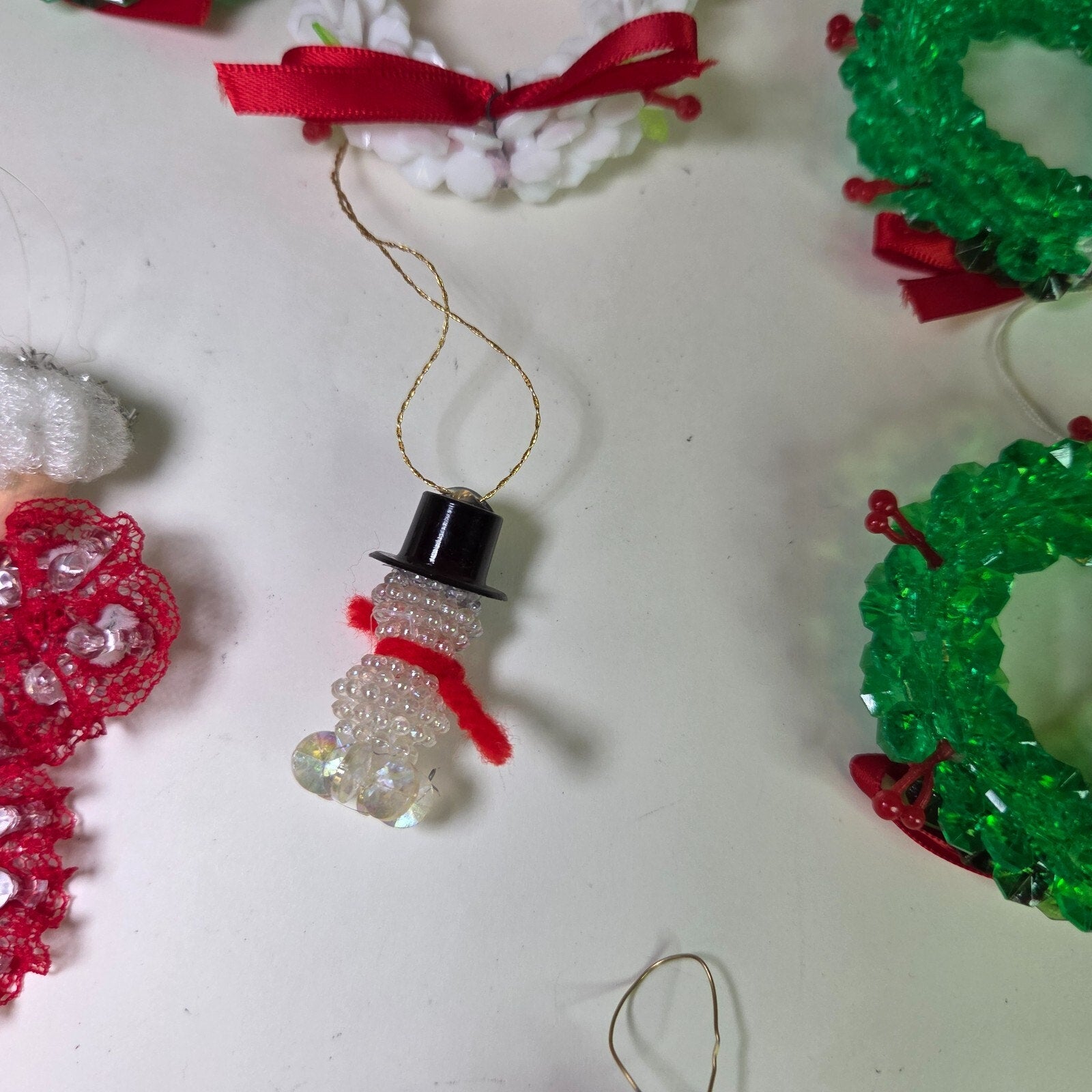 Vintage Handmade Beaded Christmas Ornaments Lot – Wreaths, Birds, More