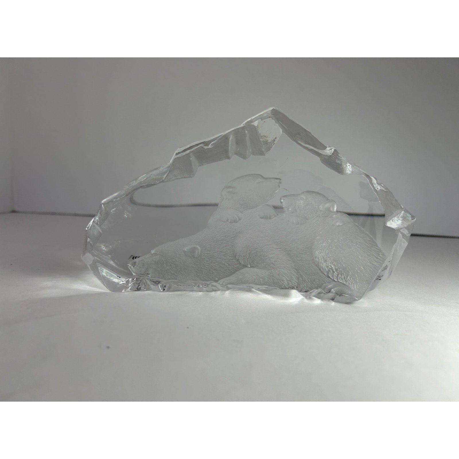 Mats Jonasson Maleras Polar Bear Family Lead Crystal Sculpture 2807 Signed