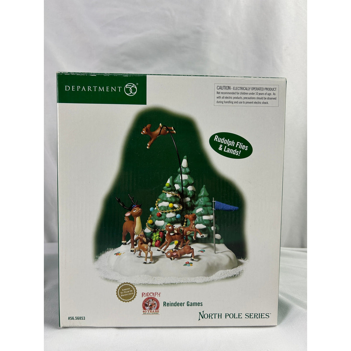 Dept 56 Reindeer Games Rudolph Flies Lands 56853 North Pole Animated 2004 tested