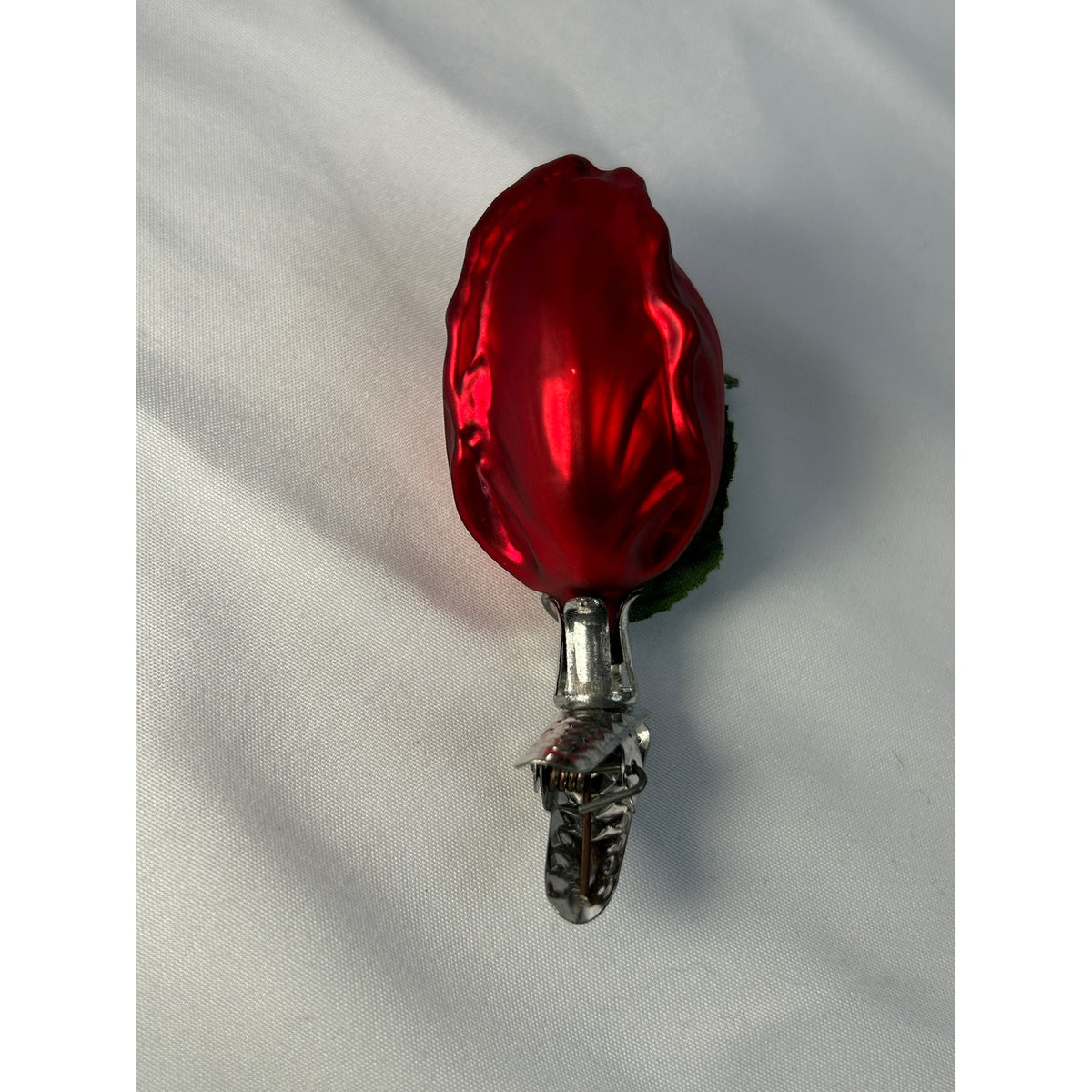 Vintage Inge-Glas Red Rose Clip-On Glass Christmas Ornament Germany 3"