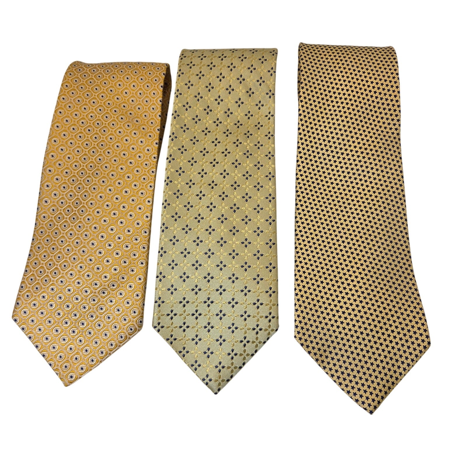 Tommy Hilfiger Silk Tie Lot 3 Gold Yellow Blue 3.75" Made in USA Contrast Tips
