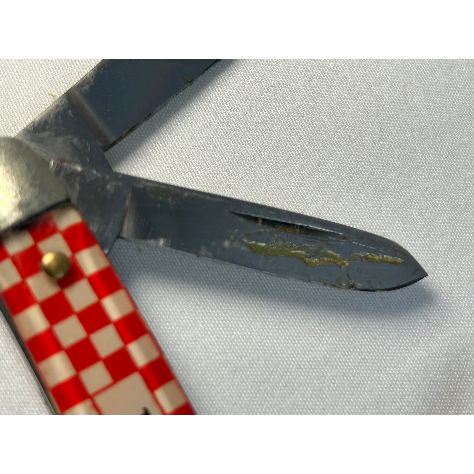 Vintage Purina Advertising Pocket Knife USA Multi Blade Red Checker Handle