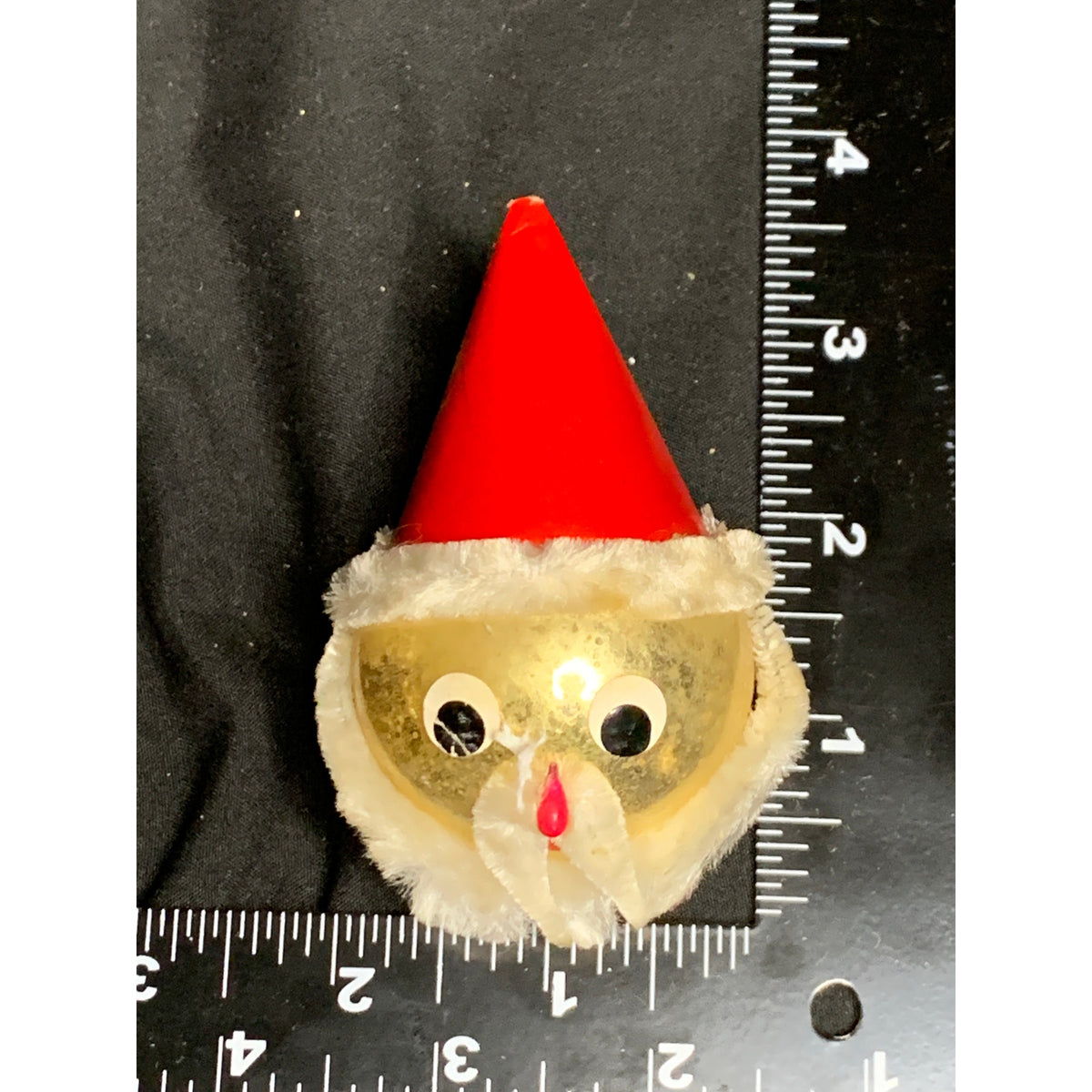 Vintage Mercury Glass Santa Ornament Chenille Red Cone Hat MCM