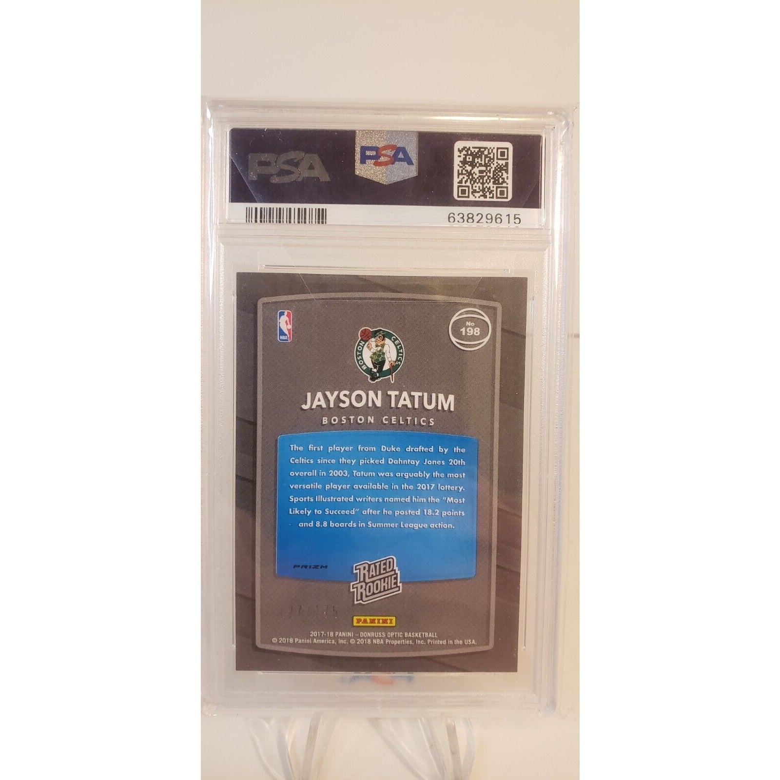 2017 Donruss Optic Jayson Tatum Lime Green #198 /175 PSA 10 Rookie RC