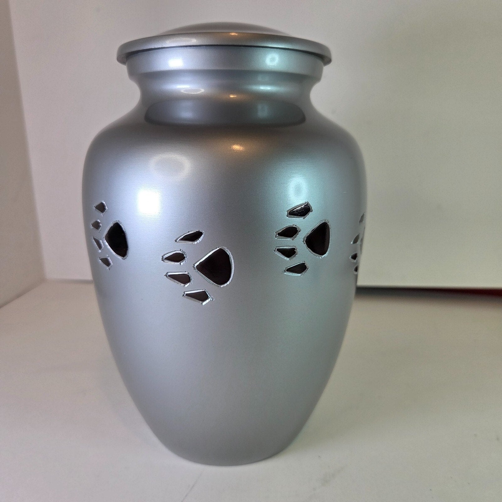 Paw Print Pet Cremation Urn Silver Pewter 8"