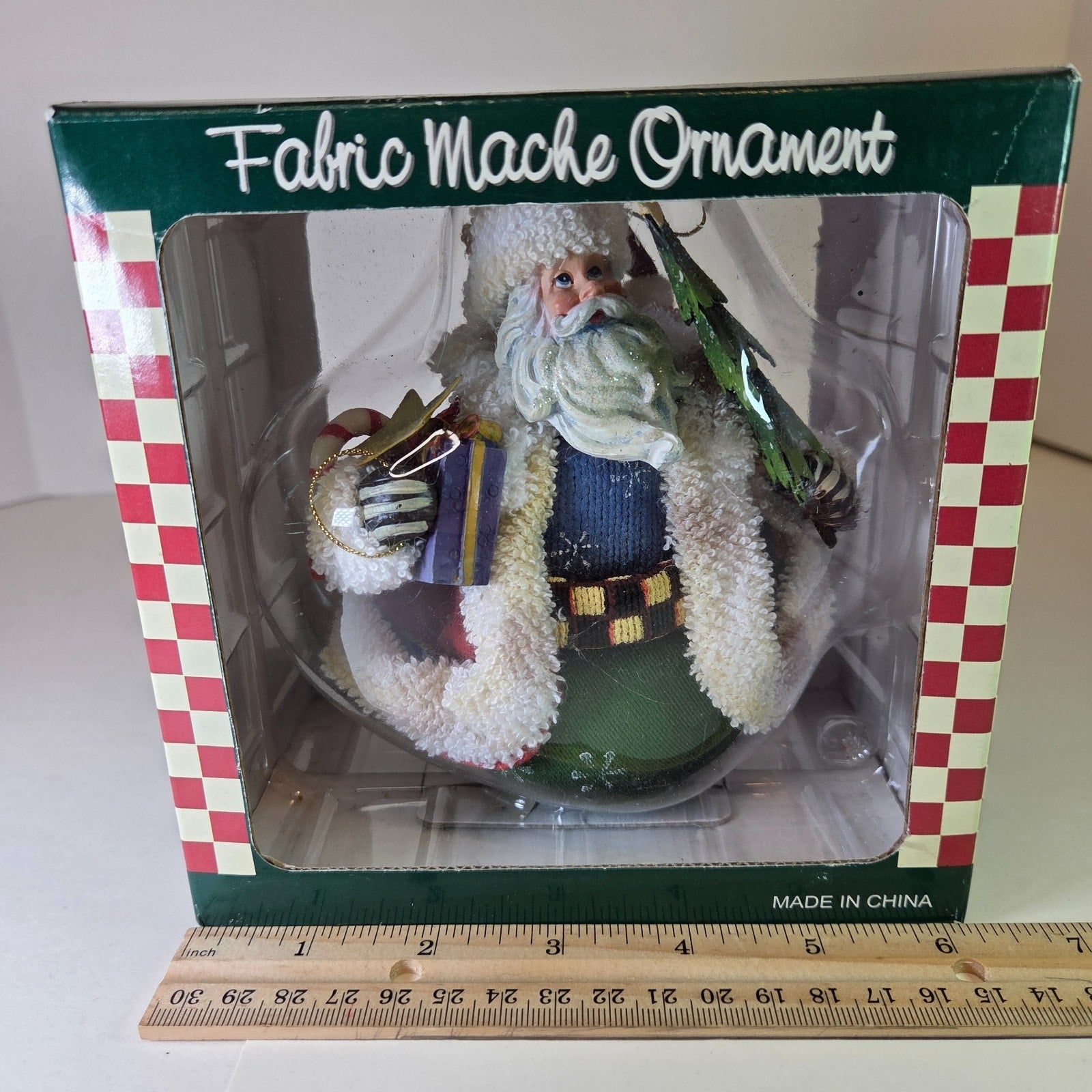 Vintage Fabric Mache Santa Claus Ornament with Box SWC Bentonville AR