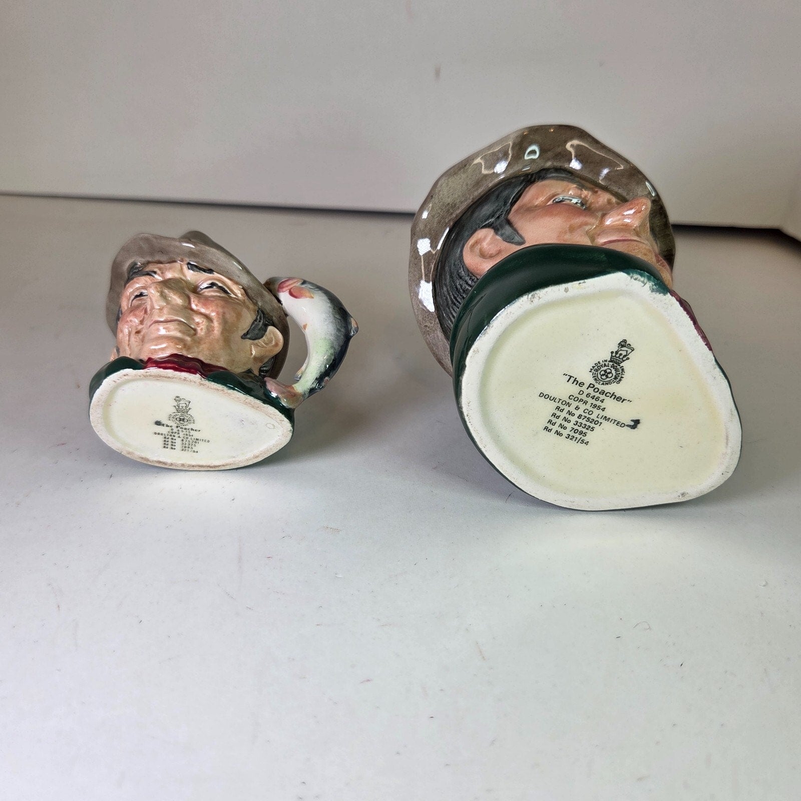 Royal Doulton The Poacher Toby Mugs Pair 1954 Mini & Small Sizes 2.5in 4in