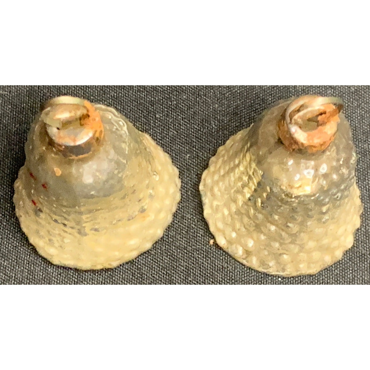 Vintage Pair Bumpy Silver Glass Bell Christmas Ornaments Feather Tree 1.5"