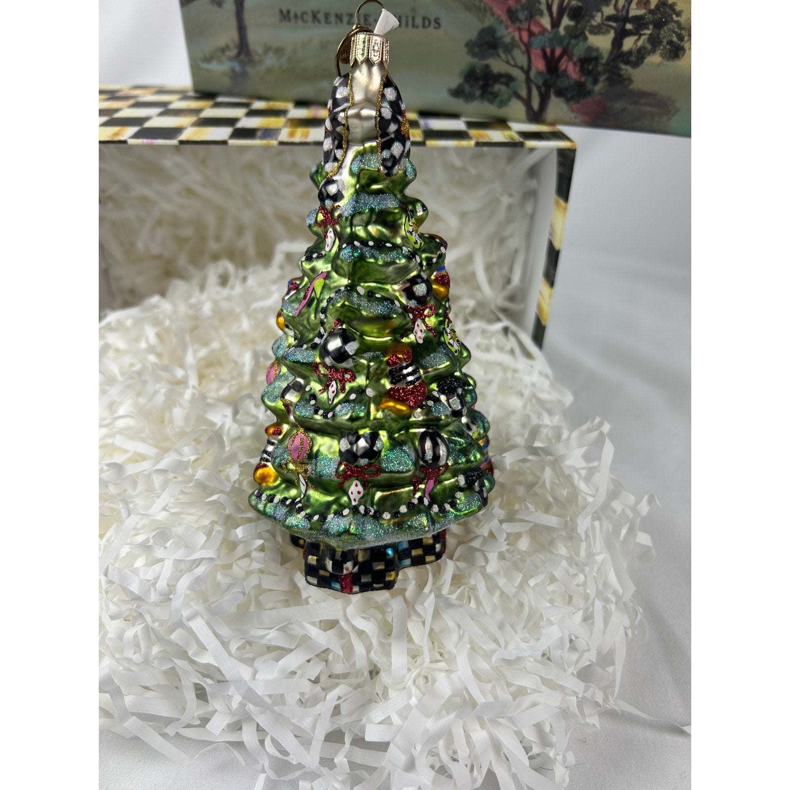 MacKenzie Childs Courtly Check Christmas Tree Ornament Poland Hand Painted