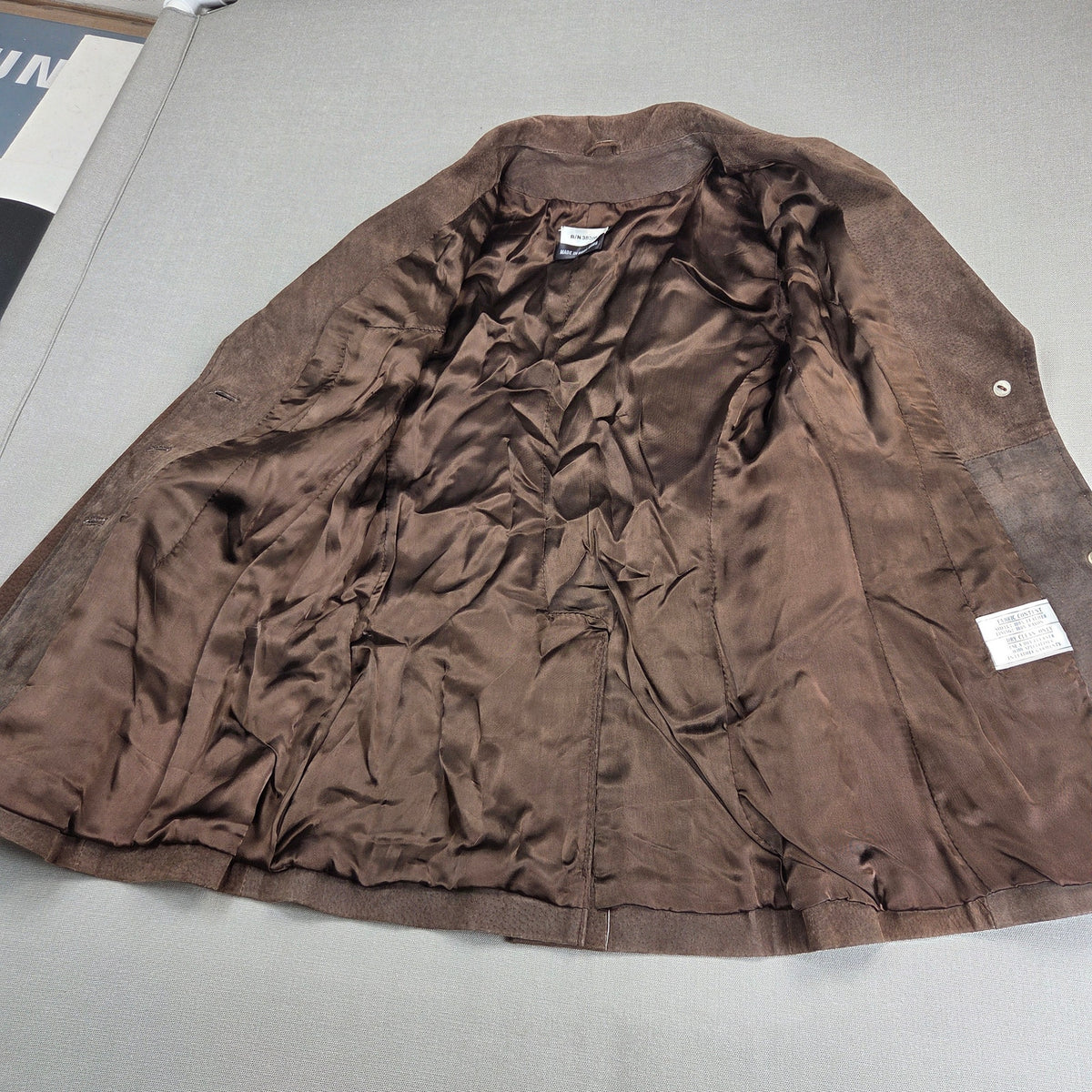 Vintage Brown Suede Leather Blazer Jacket Womens 7/8 Hong Kong Unbranded Coat