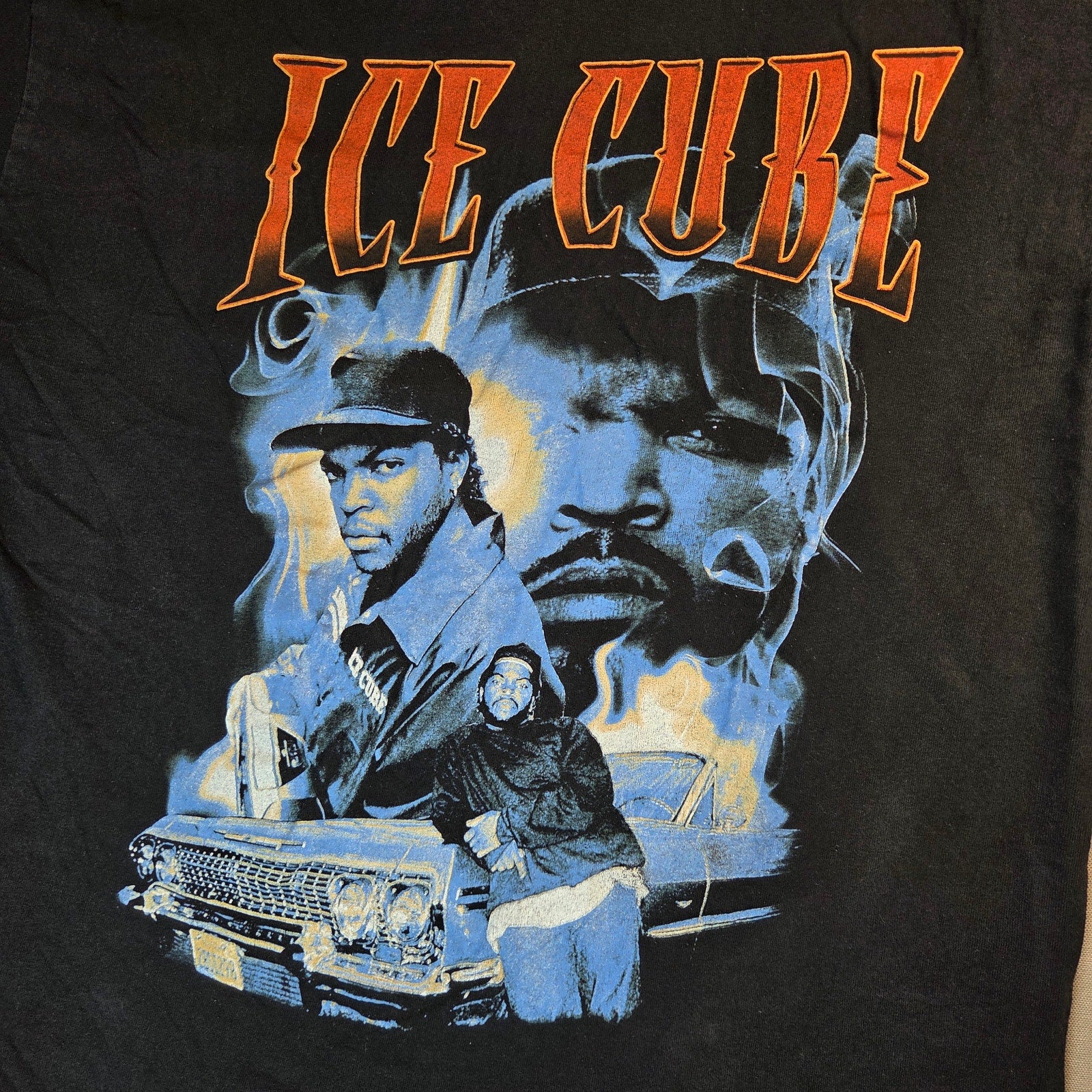 Ice Cube Blue Flames Graphic T Shirt Mens Large Hip Hop Rap Lowrider Cotton