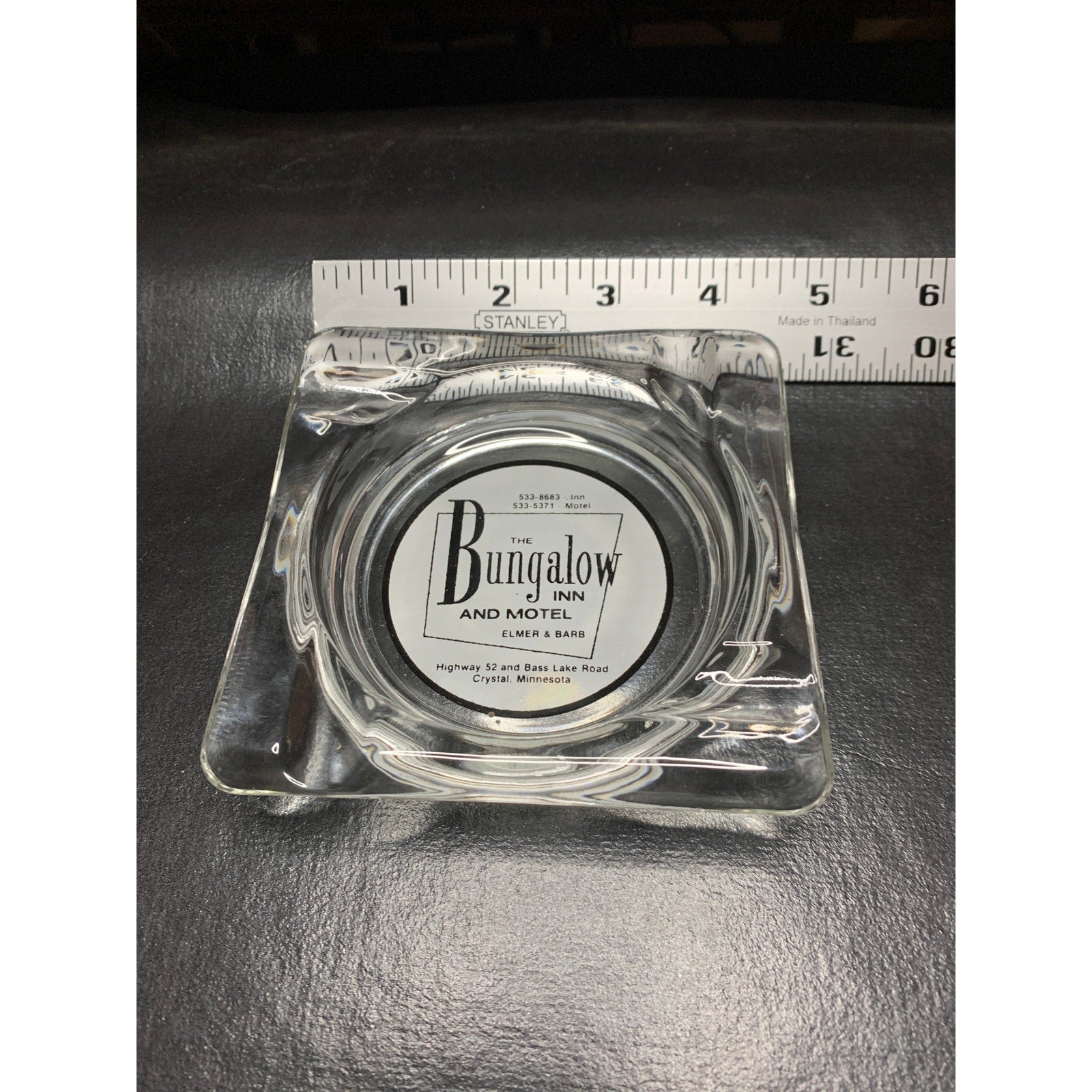 Vintage Bungalow Inn Motel Crystal MN Glass Advertising Ashtray Highway 52