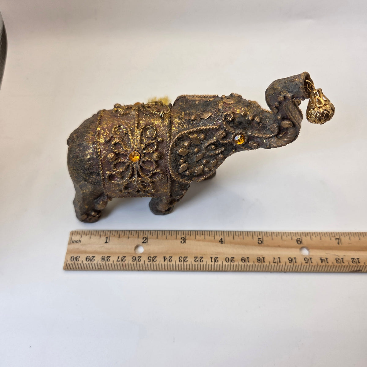 Silvestri Handcrafted Elephant Ornament Resin Jeweled Gold Tassel Decor