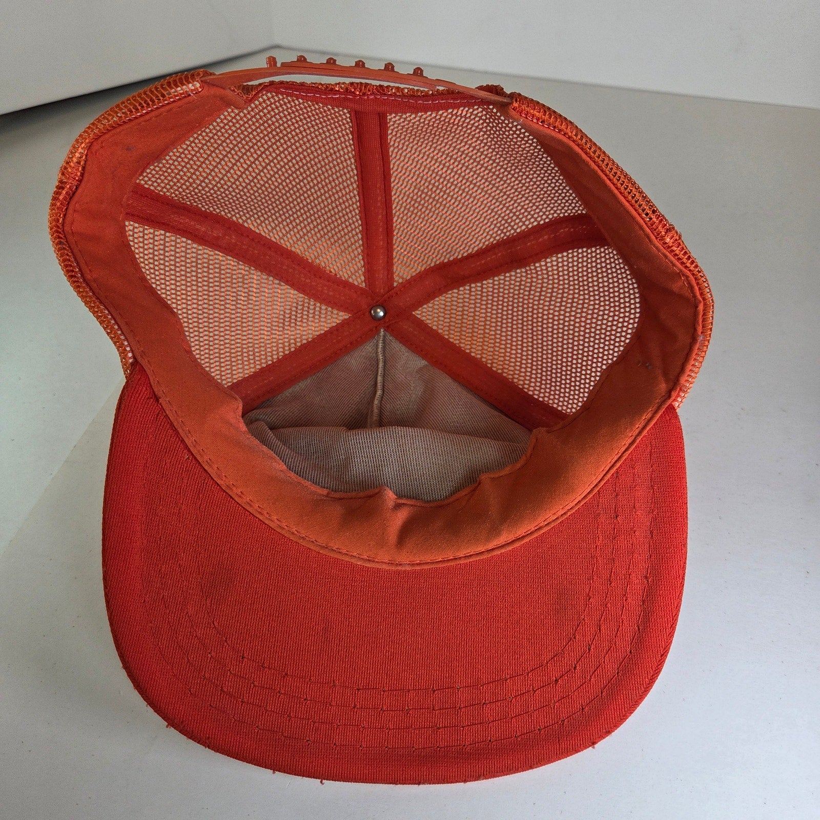 Vintage 1980s Nike Trucker Hat Orange White Mesh Snapback Big Swoosh Logo