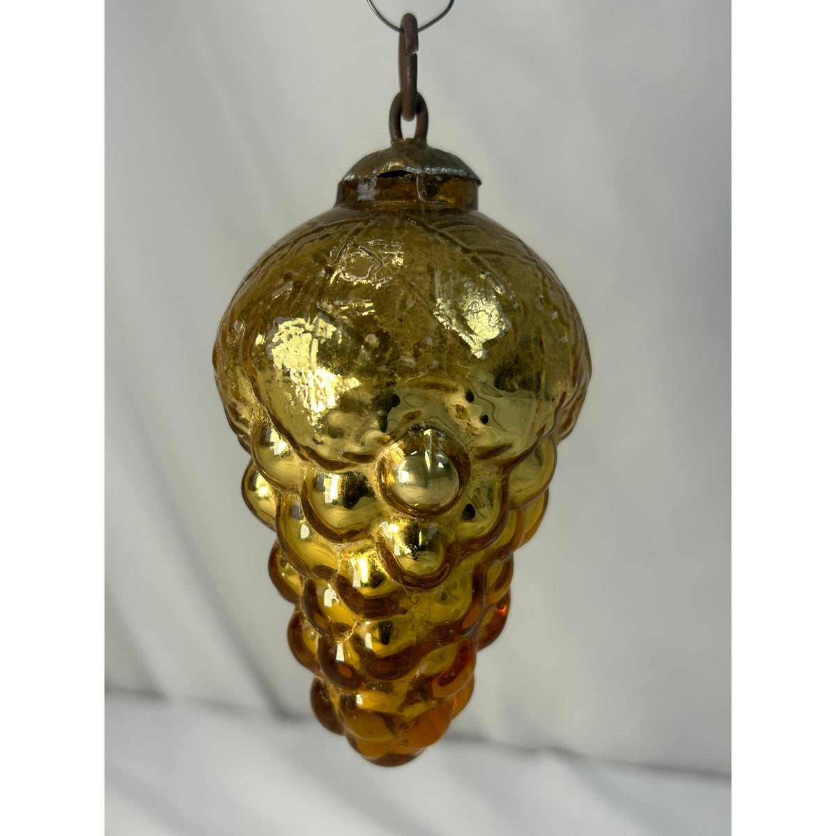 Antique 1800s German Kugel Amber Gold Grape Cluster Christmas Ornament 4"