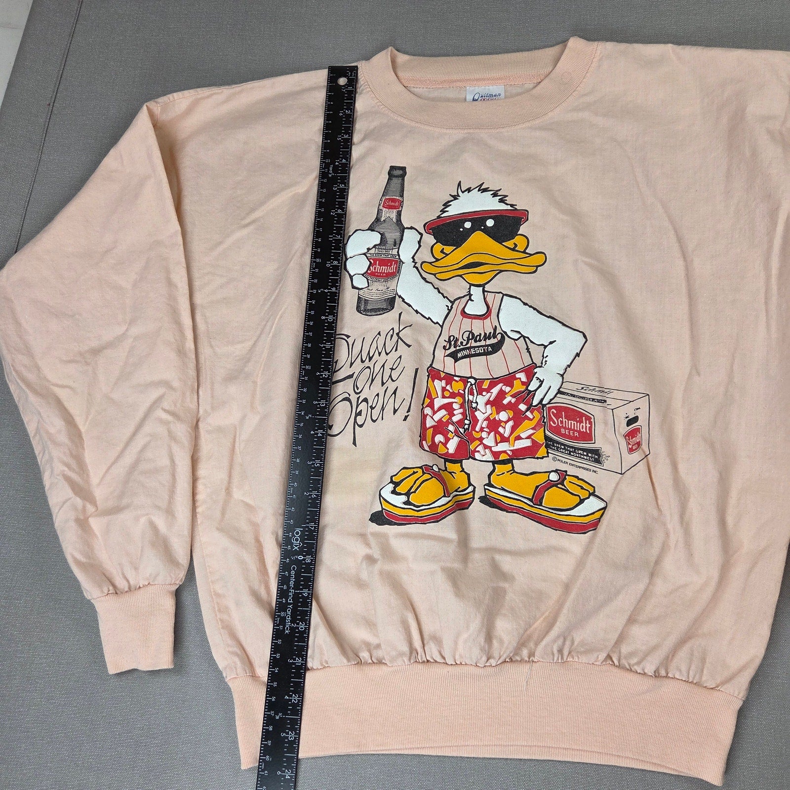 Quitman USA Vintage Schmidt Beer Quack One Open Long Sleeve Shirt Size S USA